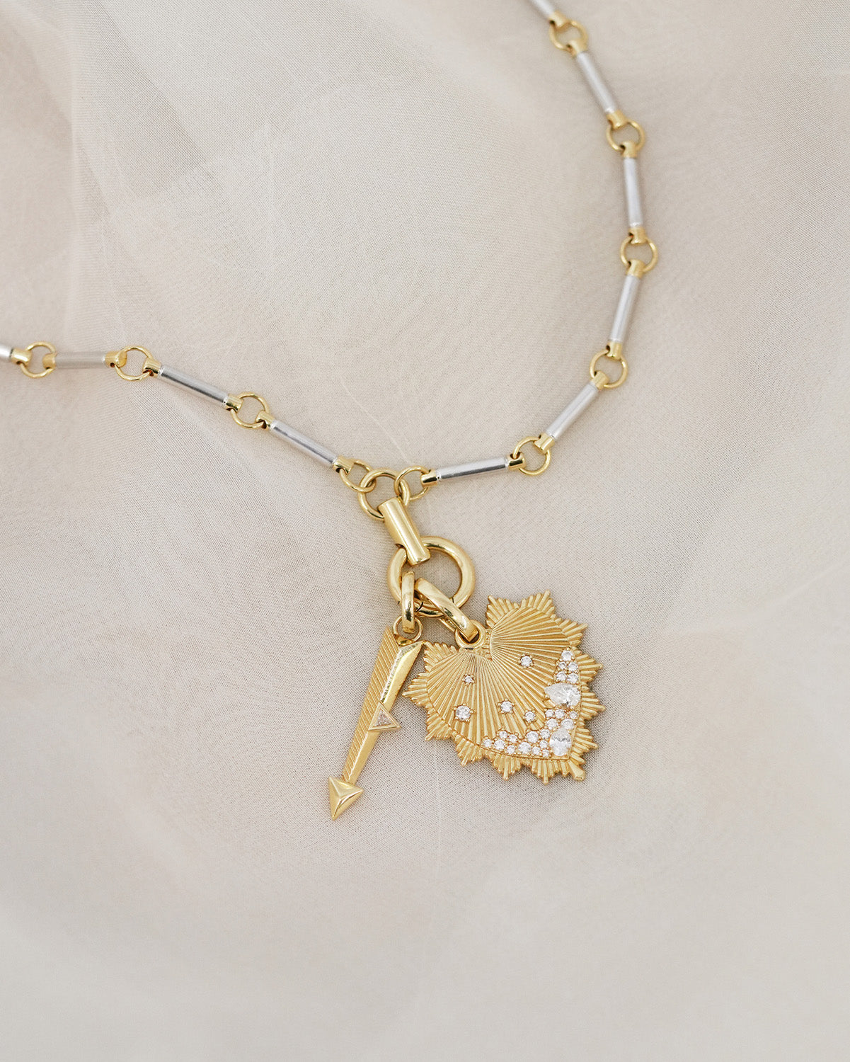 Elegant Yellow Gold Diamond Arrow Miniature Pendant Necklace with Annex Link - Perfect for Anniversary Gifts, Valentine's Day & Special Occasions