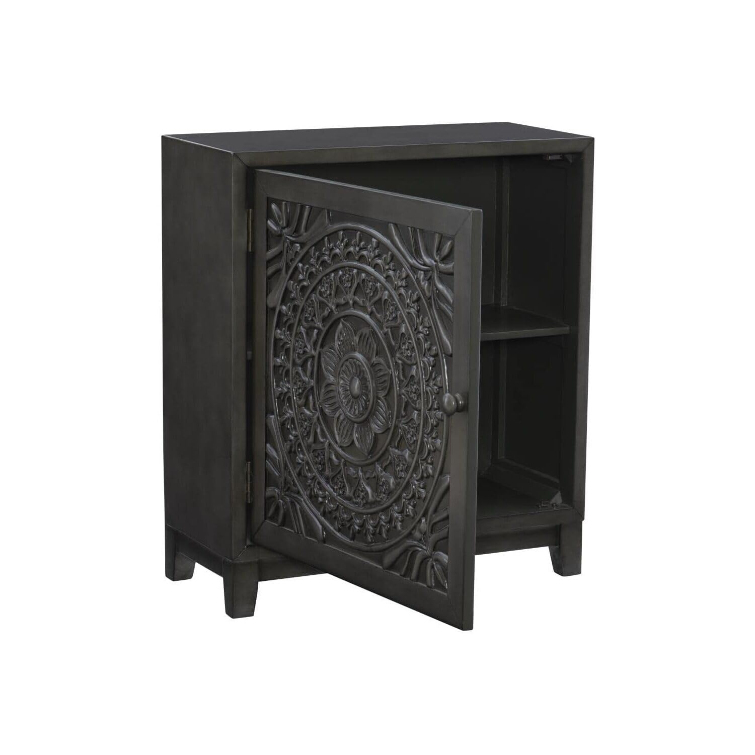 Powell Furniture Grace Accent Cabinet - Dark Grey Storage Console Table for Living Room, Entryway & Bedroom | Modern Sideboard with Shelves & Drawers | Home Decor Organizer