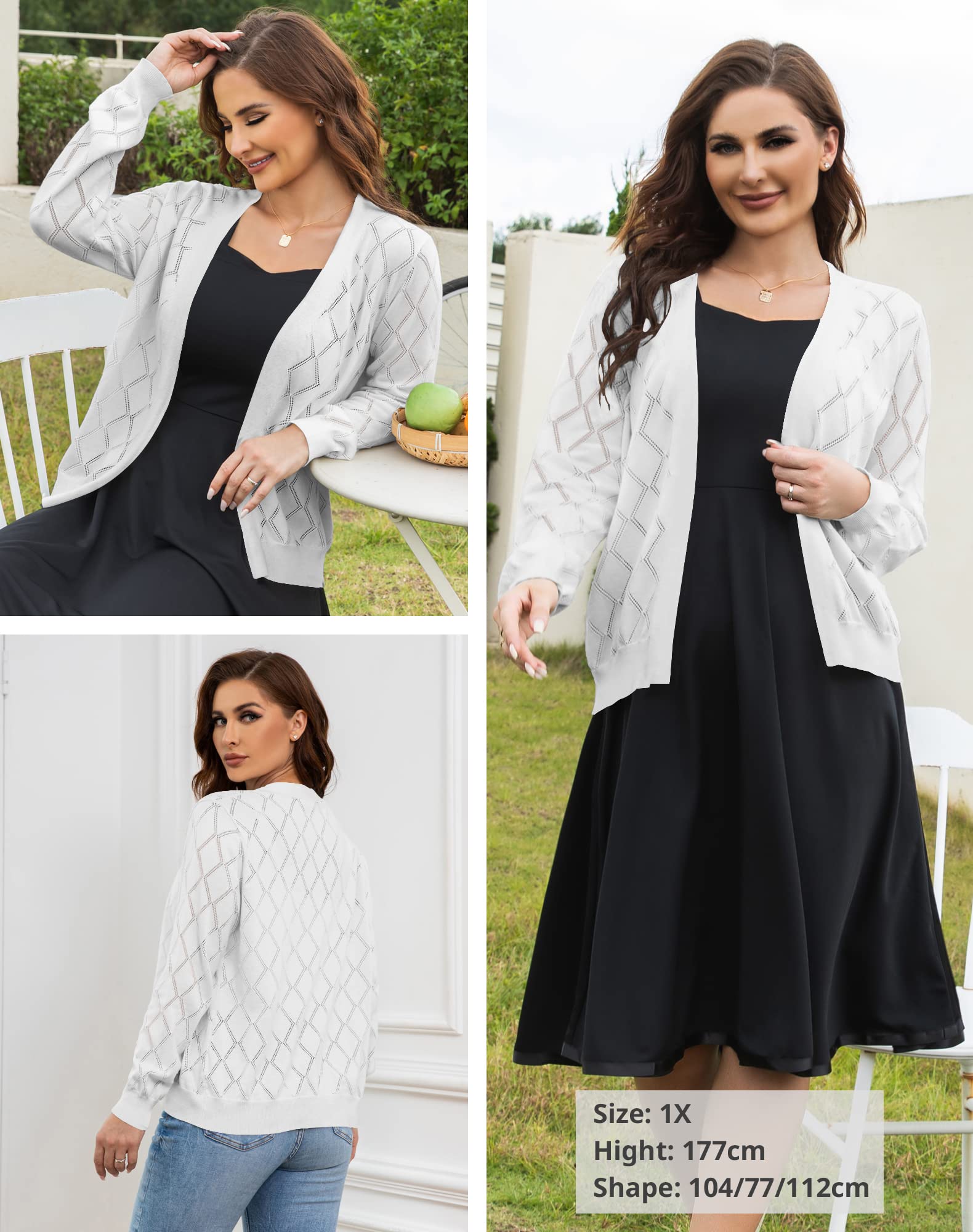 Lightweight Women's Open Front Cardigan Sweater - Long Sleeve Hollow Out Knit Top (Sizes S-2XL) | Perfect for Layering in Fall & Spring, Office Wear, Casual Outfits