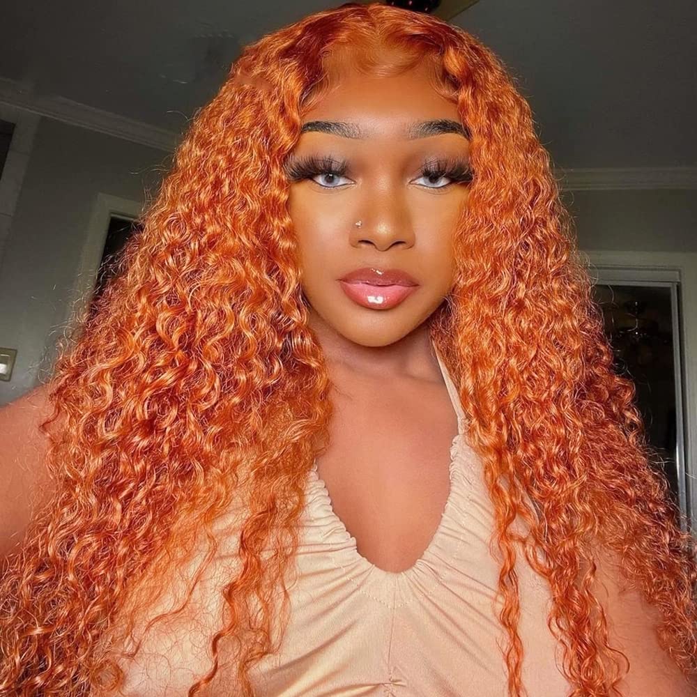 4 Inch Deep Middle Part Lace Front Wigs - 18 Inch 13x1 T-Part Curly Human Hair Wigs for Black Women | Pre-Plucked Hairline with Baby Hair | Ginger Colored Remy Human Hair | Perfect for Daily Wear, Parties & Special Occasions