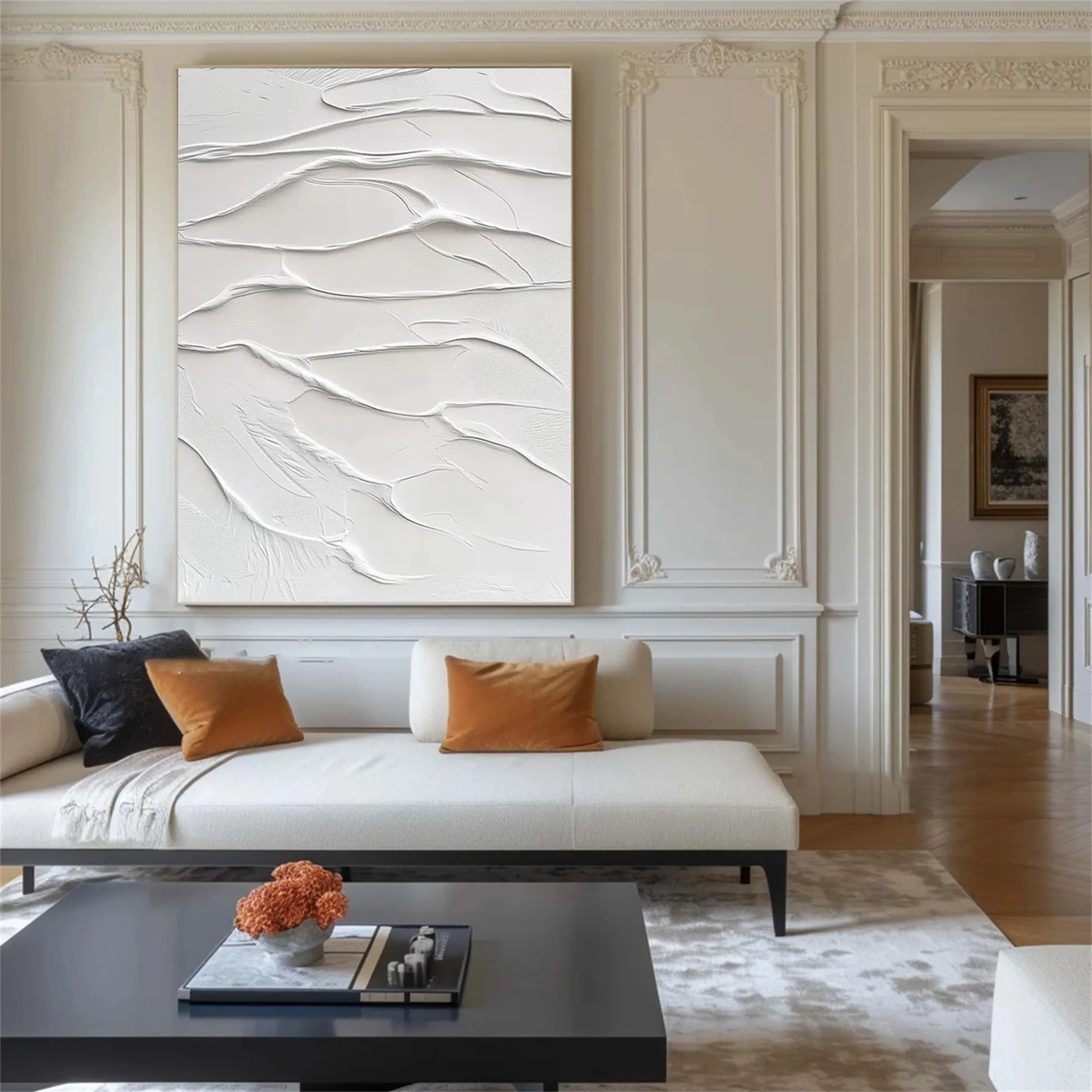 White Minimalist Textured Painting Canvas - Modern Abstract Wall Art for Living Room, Bedroom & Office Decor | Premium Quality #MM191