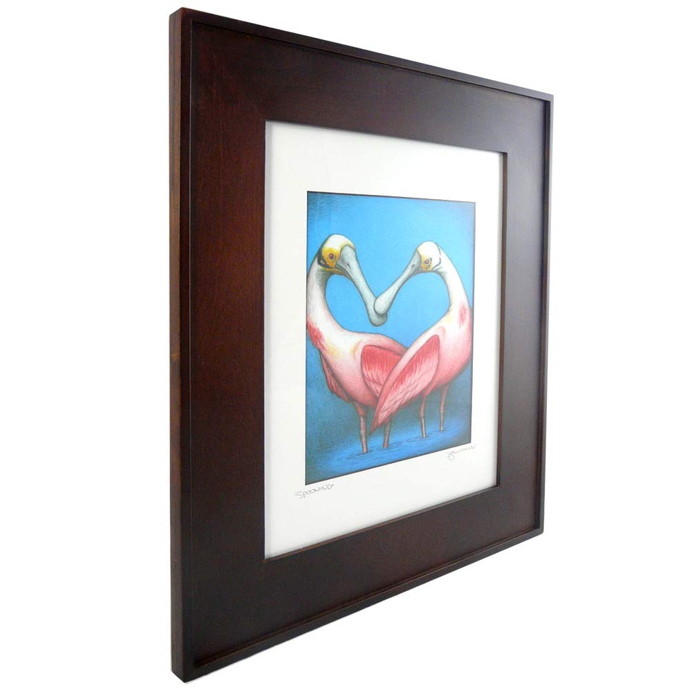 Pink Spoonbill Birds Framed Fine Art Print - 16x19 Inch American Made Wall Decor for Living Room & Bedroom