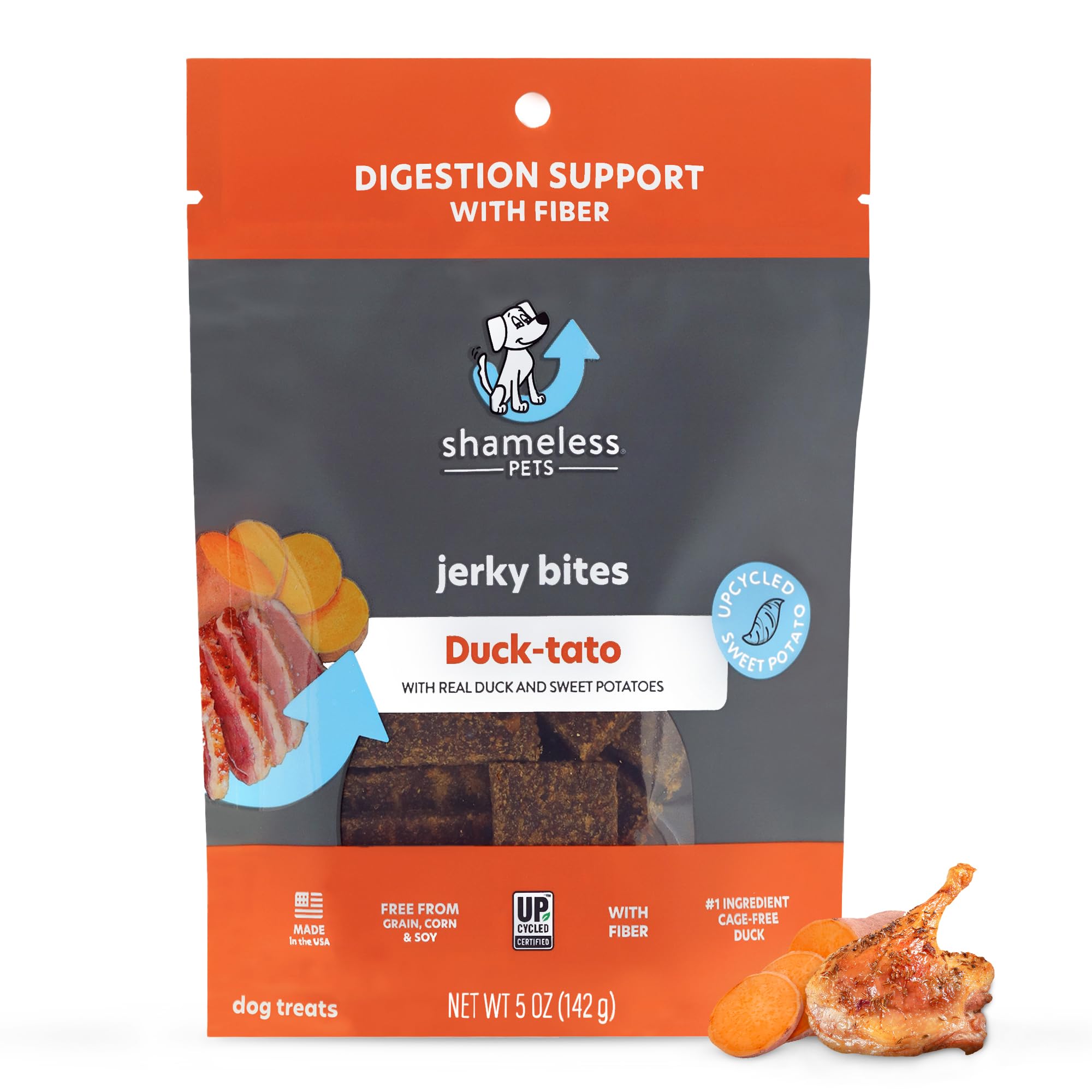 Shameless Pets Duck-Tato Jerky Dog Treats - Grain-Free, Healthy Dog Chews with Real Cage-Free Duck for Digestion Support & Fiber - No Corn, Soy - 1-Pack - Perfect for Training, Rewards & Digestive Health
