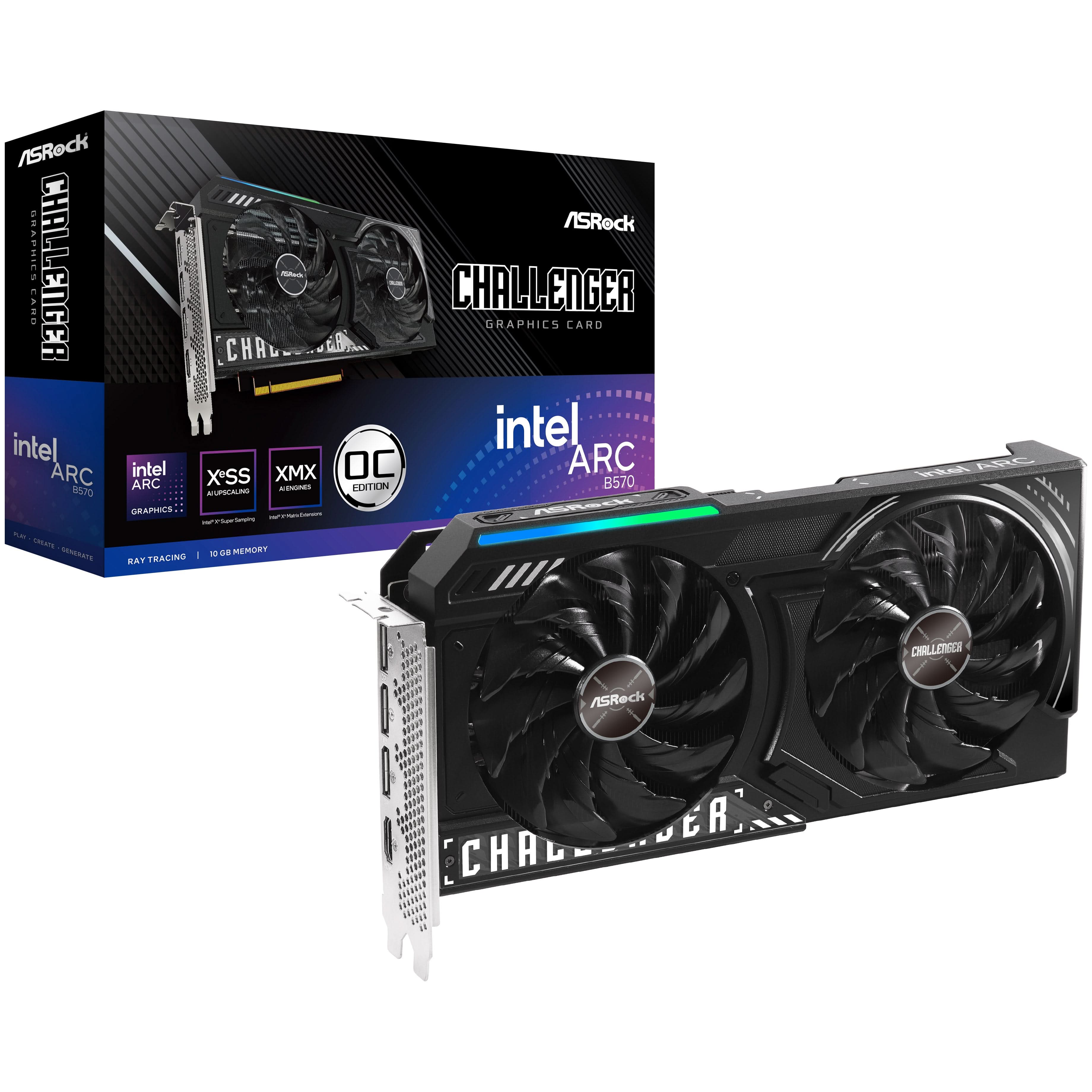 ASRock Intel ARC B570 Challenger 10GB GDDR6 OC Edition PCIe Graphics Card - High Performance for Gaming, Video Editing & 4K Streaming