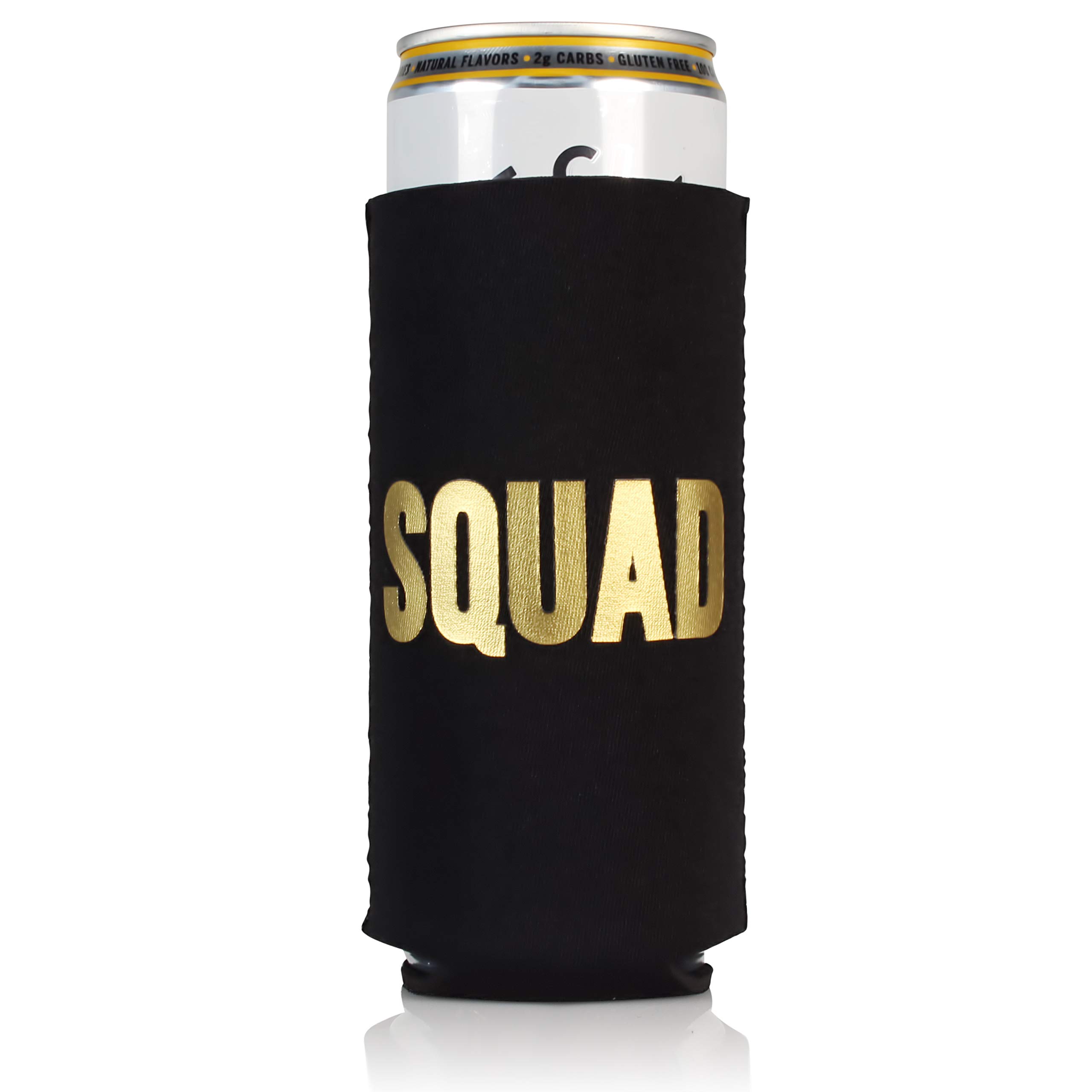 Bachelorette Party Decorations - Slim Can Coolers for Bridal Party (Black Squad, 6 Pack) - Perfect for Wedding Showers, Girls' Night & Bachelorette Events