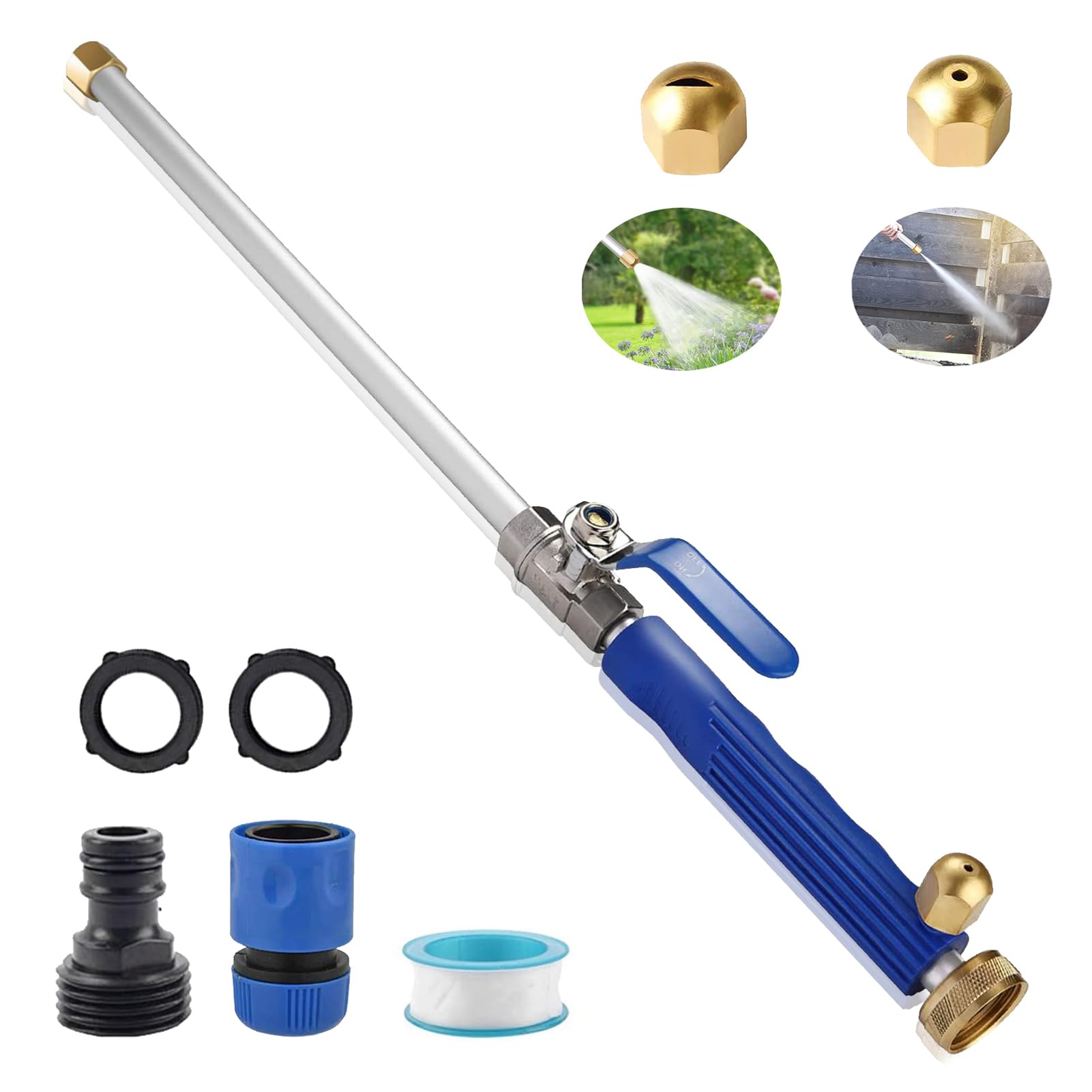 High Pressure Jet Nozzle for Garden Hose - Power Washer Wand with 2 Nozzle Tips & Quick Connectors (17 Inch) - Perfect for Car Washing, Patio Cleaning & Outdoor Pressure Washing