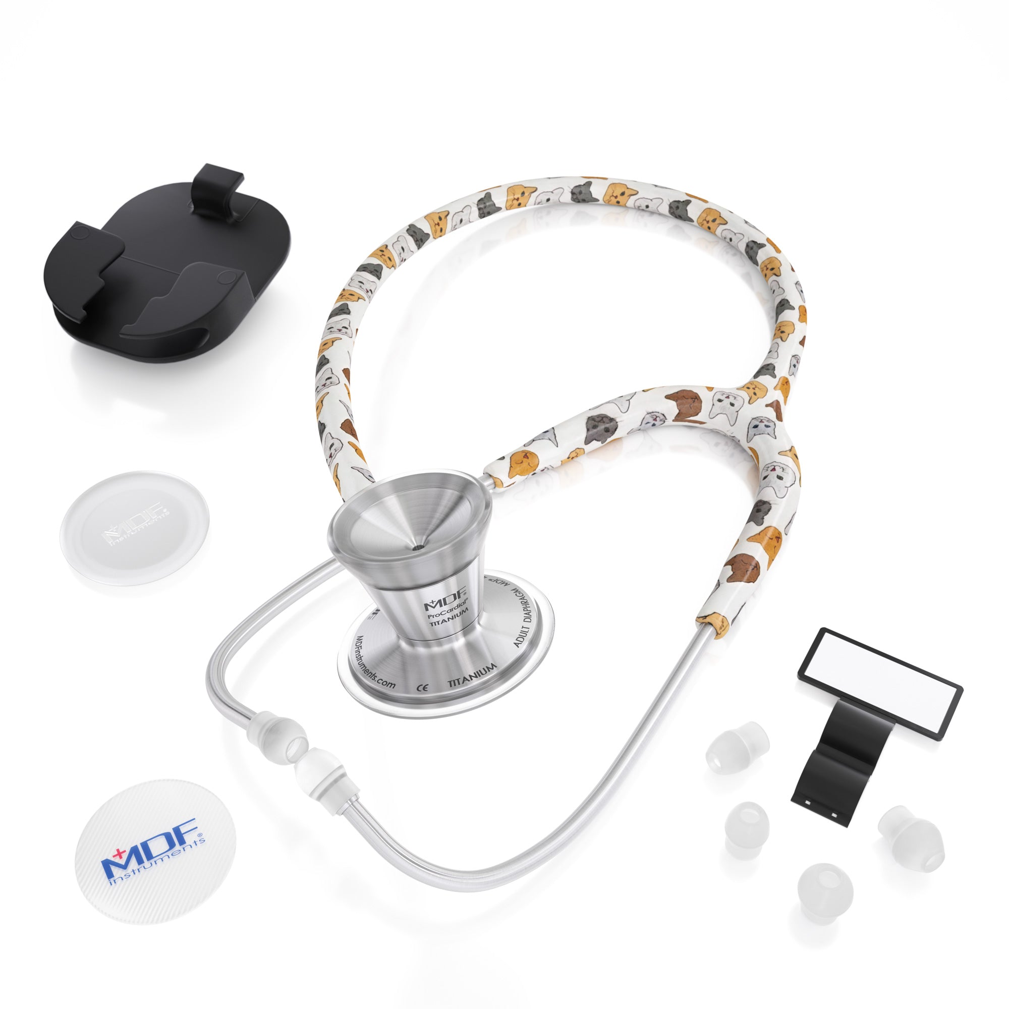 ProCardial® Titanium Cardiology Stethoscope - Cat Print Design for Medical Professionals | Ideal for Doctors, Nurses & Veterinary Use