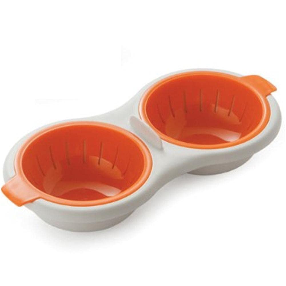AKOAK 2-Chamber Microwave Egg Cooker - Double Drain Egg Poacher for Stove & Microwave - Orange Kitchen Cooking Gadget for Perfect Poached & Boiled Eggs - Ideal for Breakfast, Meal Prep & Keto Diet
