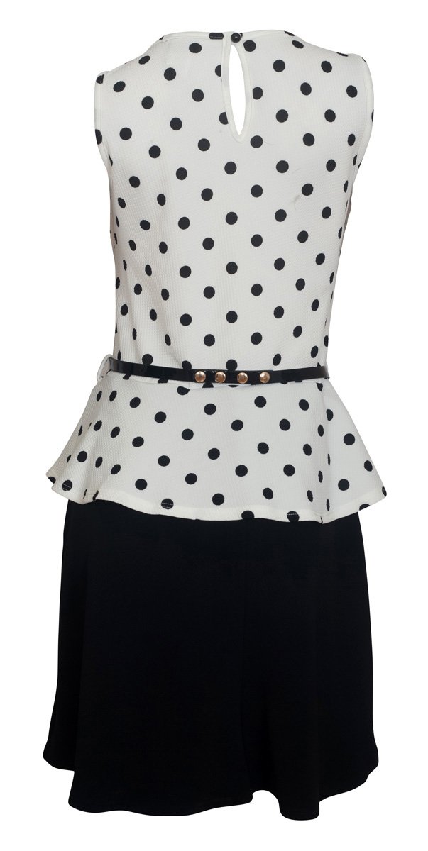 eVogues Plus Size Sleeveless Polka Dot Peplum Dress for Women - White Floral Summer Dress for Casual Wear, Party, Wedding Guest & Special Occasions