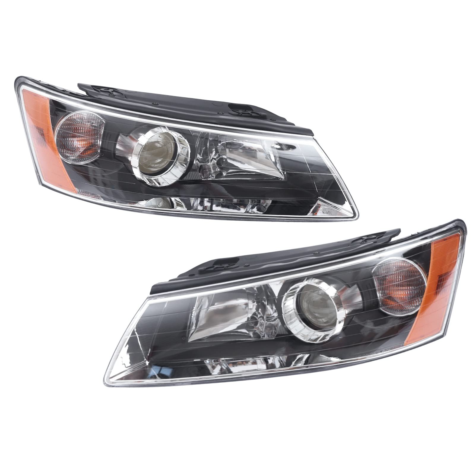 2006-2008 Hyundai Sonata Halogen Headlight Replacement Set - Driver & Passenger Side Headlamp Assembly (LH+RH) - Perfect for Night Driving and Foggy Conditions