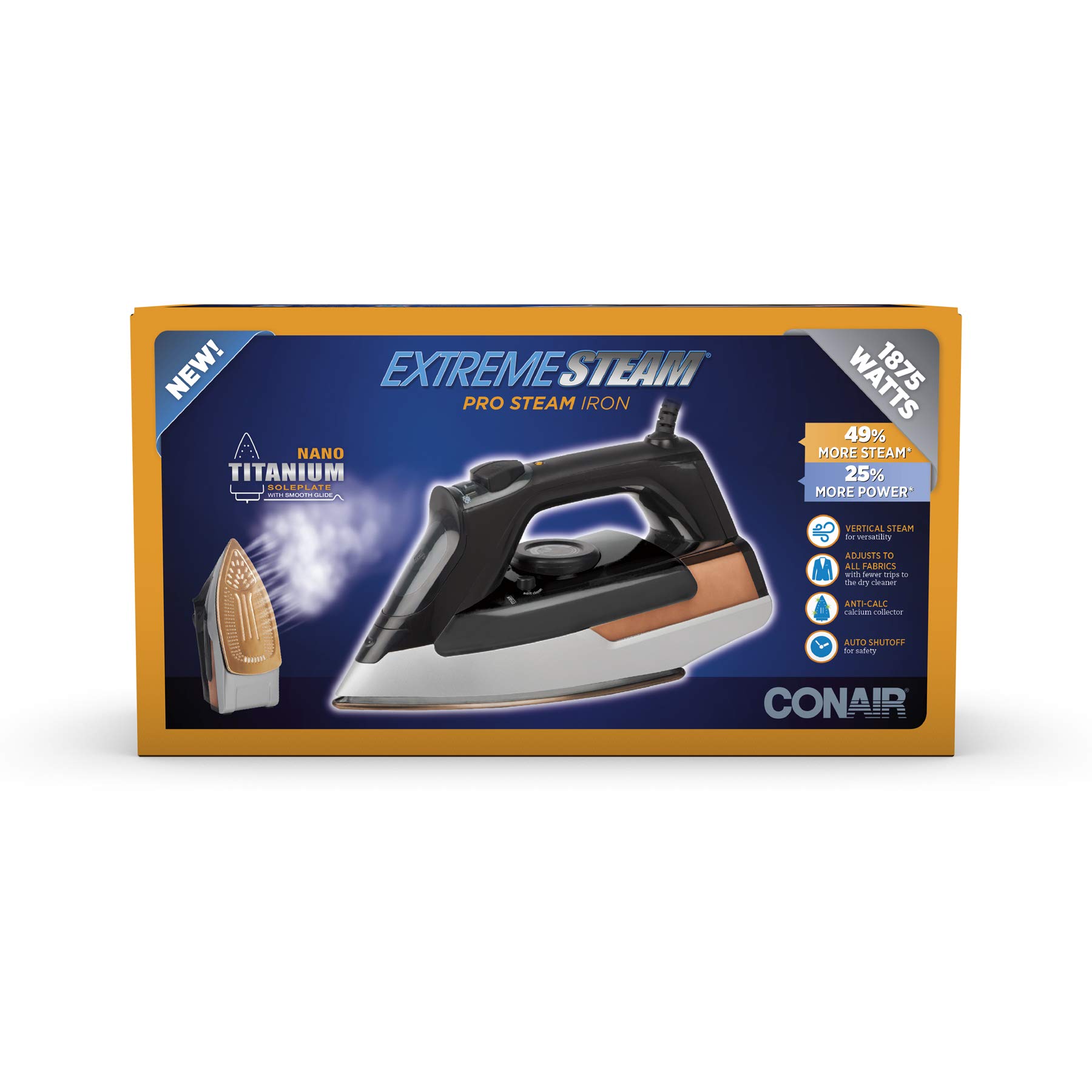 Conair ExtremeSteam 1875 Watt Professional Steam Iron for Clothes - Powerful Garment Steamer for Home & Travel, Perfect for Wrinkles Removal on Shirts, Dresses & Suits