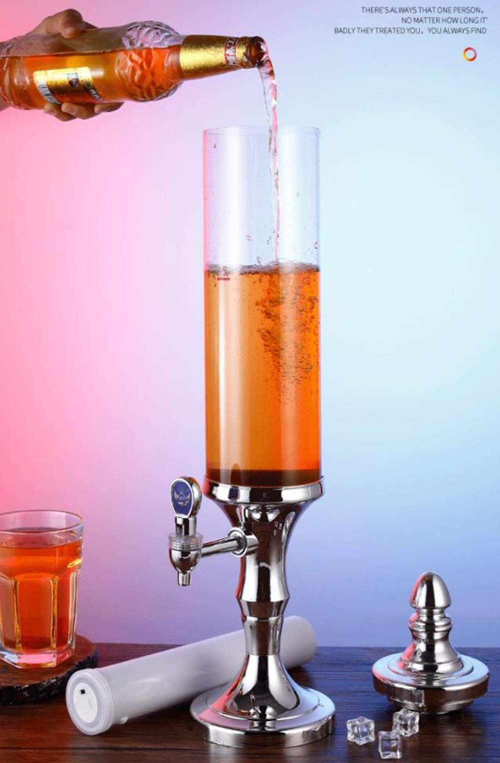 LED Colorful Shining Tabletop Wine Beer Tower Dispenser - 1.5L Stainless Steel Beverage Server for Juice, Cocktails & Drinks | Perfect for Home Bars, Parties, Restaurants, KTV & BBQ Gatherings