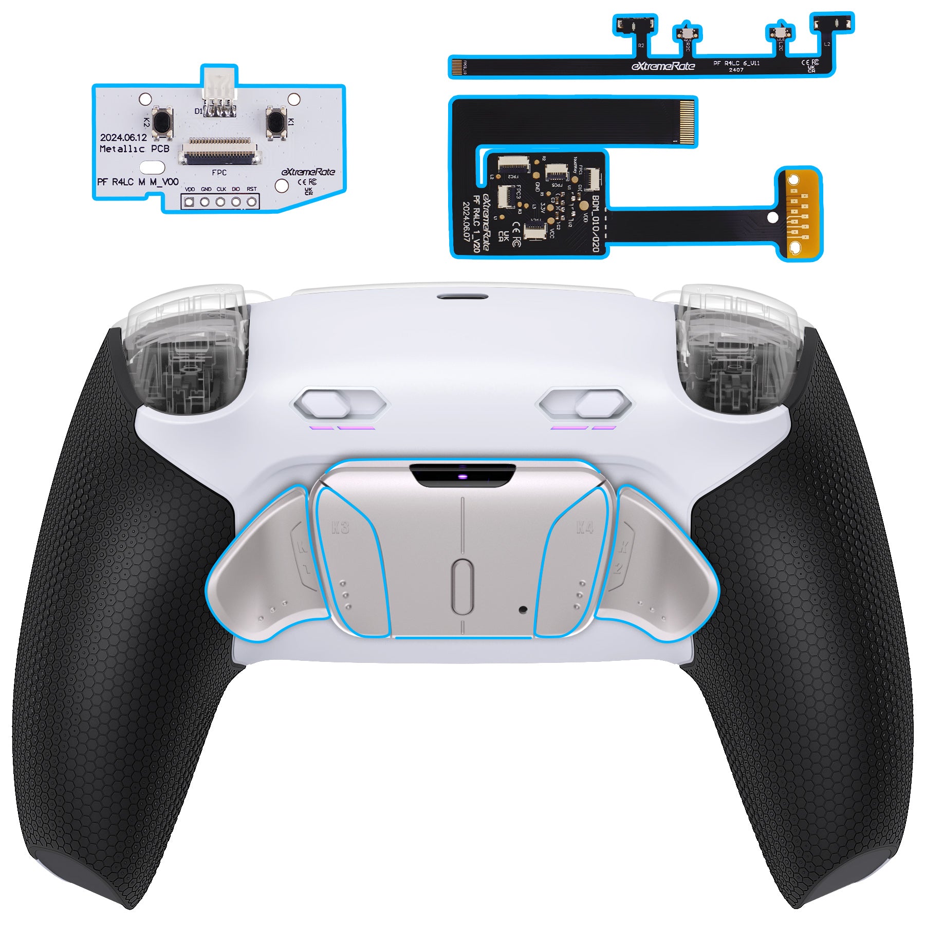 eXtremeRate Real Metal Buttons (RMB) RISE4 Plus MAX Back Paddles Kit with Clicky Trigger Stops & Rubberized Grip for PS5 Controller BDM-010/020 - White, Black, Silver - Enhance Gaming Performance for FPS, Racing & Competitive Play