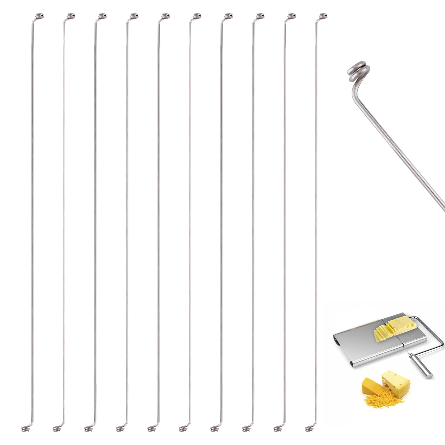 10-Pack 5.5 Inch Stainless Steel Cheese Slicer Replacement Wires - Professional Cheese Cutter Strings for Soft Cheeses, Pâtés, Mozzarella - Perfect for Home Kitchens & Deli Shops