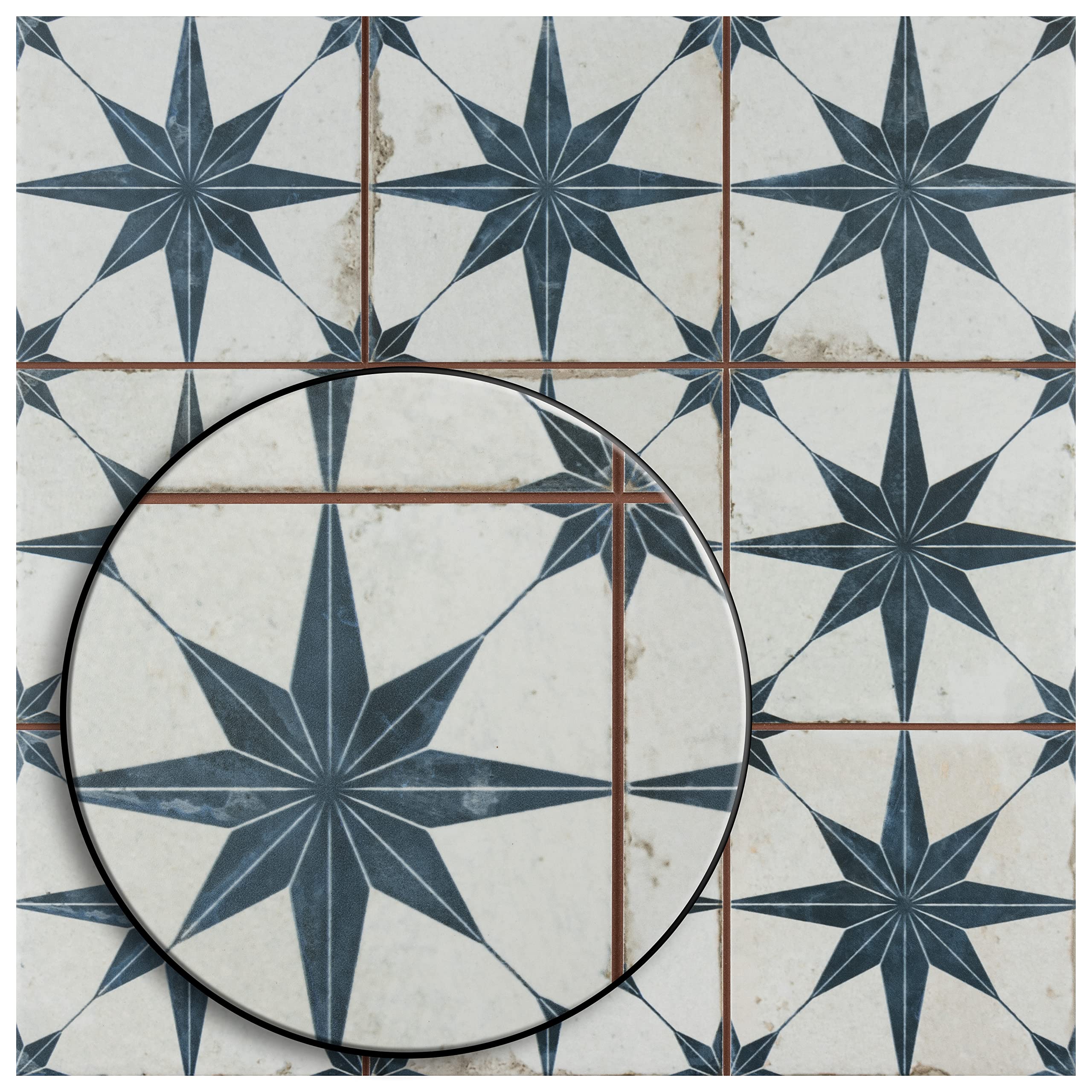Merola Tile Harmonia Kings Star Blue 13x13 Inch Ceramic Floor & Wall Tile - Perfect for Bathroom, Kitchen Backsplash & Home Decor