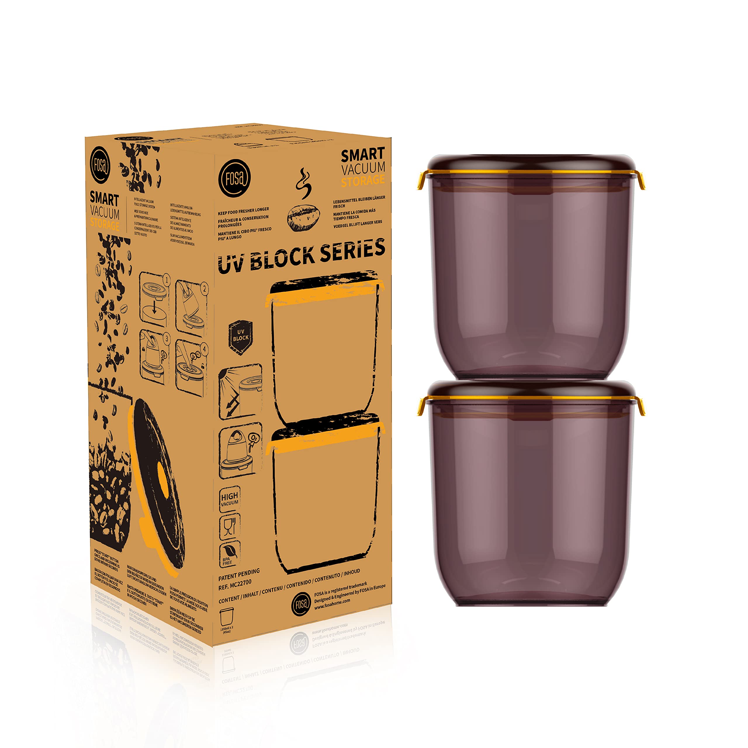 Premium FOSA UV-Protected Vacuum Storage Containers (2-Pack, 45oz Each) - Airtight Food Preservation for Coffee Beans, Tea Leaves, Herbs & Dry Goods - Ideal for Kitchen Pantry Organization & Freshness Protection