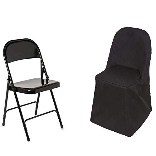 50 Pack Black Round Polyester Chair Covers - Washable Folding Seat Covers for Wedding, Party, Banquet & Dining Decor - Elegant Reception Table Linen Supplies for Home & Event Decorations