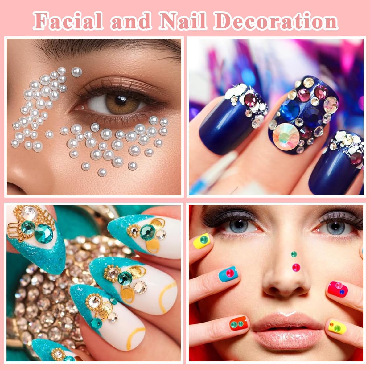 MAYCREATE® Rhinestone Face Stickers - 6 Sheets Pearl Nail Gems for Women | DIY Craft Stone Stickers | Glitter Face & Hair Decorations | Makeup, Nail Art, Scrapbooking Supplies | Perfect for Parties, Weddings, Photo Shoots & DIY Projects