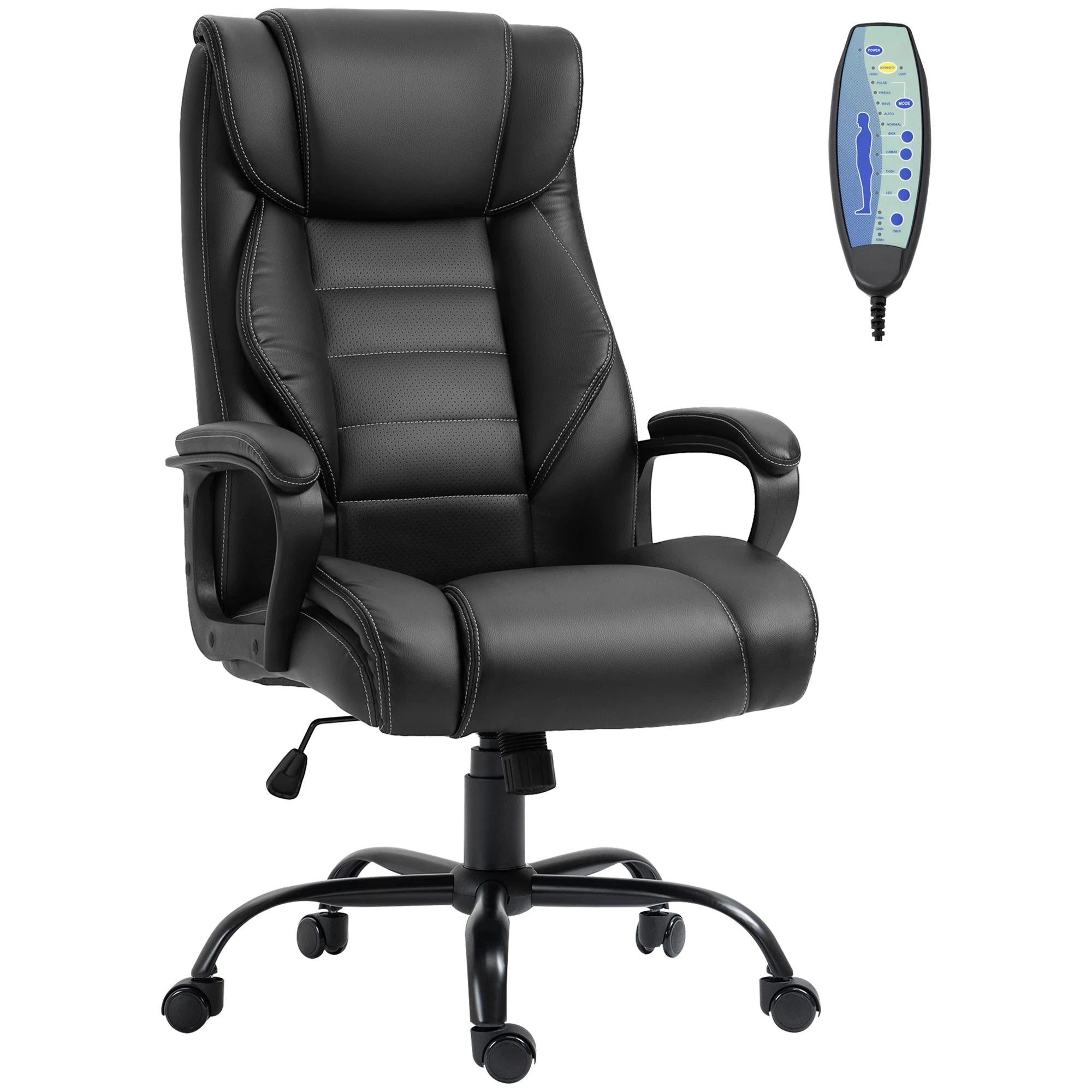 Premium High Back Executive Office Chair - Faux Leather Massage Chair with 6-Point Vibration & 360° Swivel - Black/Gray Options - Perfect for Home Office & Workspace Comfort