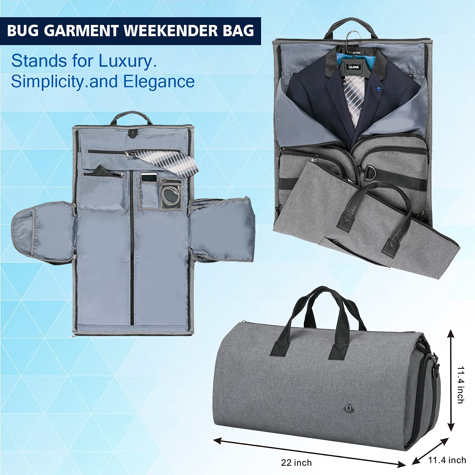 Convertible Duffle Garment Bag for Men - 2-in-1 Carry On Suit Bag with Shoulder Strap & Shoe Compartment | Perfect for Business Travel, Weddings & Formal Events