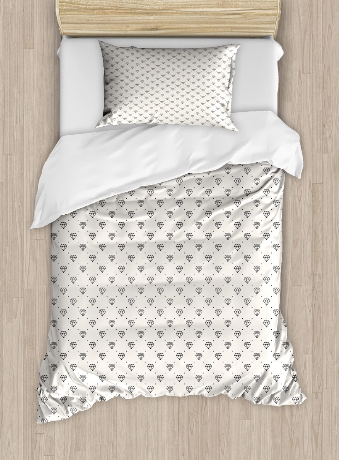 Ambesonne Diamond Duvet Cover Set - King Size 2 Pack, Ivory & Black Geometric Polka Dot Design with Abstract Monochrome Stone Motifs, Includes 2 Duvet Covers & 4 Pillowcases | Perfect for Modern Bedroom Decor, Guest Room Styling & Luxury Hotel-Style Bedding