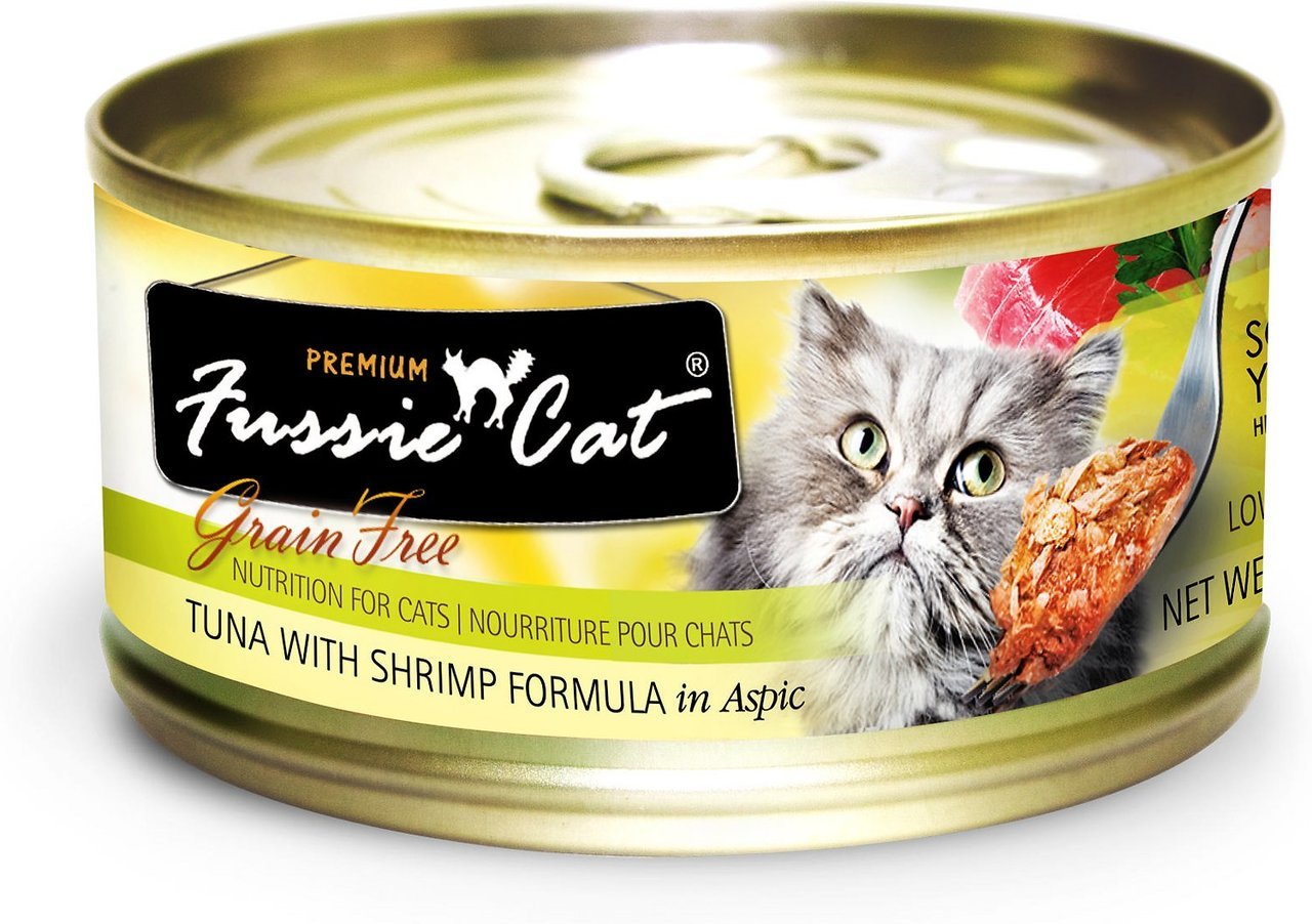 Premium Fussie Cat Tuna & Shrimp Wet Cat Food - 24 Pack of 2.8oz Cans - Grain-Free, High Protein Cat Food for Adult & Senior Cats - Perfect for Picky Eaters & Daily Meals