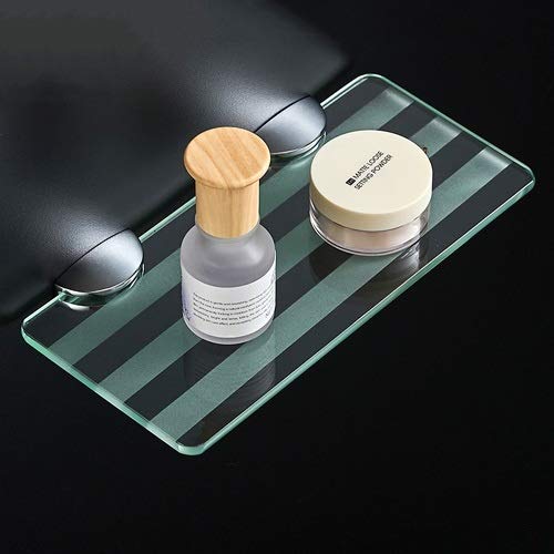 Modern Glass Bathroom Shelf - Wall Mounted Single Tier Towel Rack for Shower & Toilet Corner - Rustproof Stripe Glass Cosmetic Storage Organizer - Perfect for Small Bathrooms, Spa Style Showers & Vanity Organization
