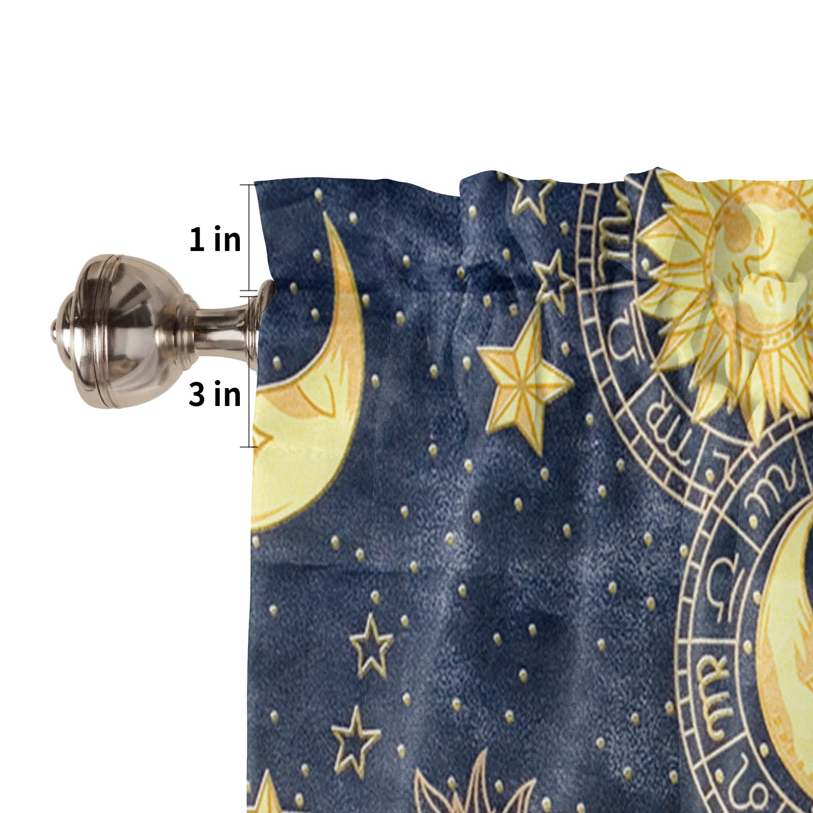 72 Inch Yellow Moon and Star Print Kitchen Curtains - 2 Panels Window Drapes with Rod Pocket for Cafe, Living Room & Bedroom - 104x72 Inch Window Treatment for Home Decor & Cozy Atmosphere