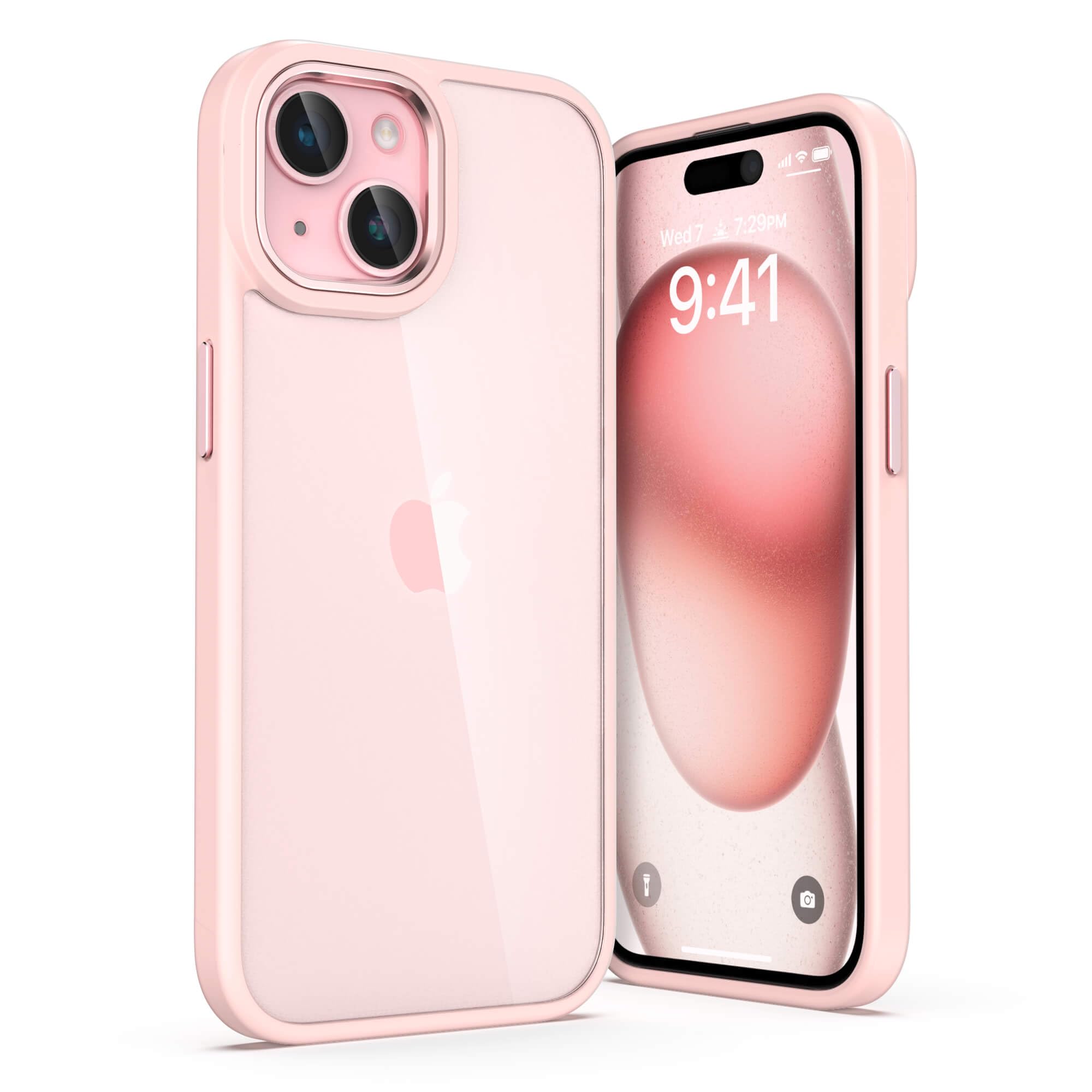 ULAK Clear iPhone 15 Case [6.1 Inch] - Anti-Yellowing Heavy Duty Protection, Shockproof Rugged Cover with Soft TPU & Hard Bumper | Safe Grip Protective Phone Cover for Women & Men - Perfect for Outdoor Activities, Work & Daily Use (Pink)
