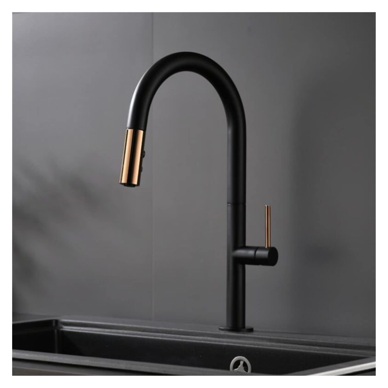 Rose Gold & Black Pull-Out Kitchen Faucet with 360° Swivel Spout - Modern Touchless Waterfall Sink Faucet for Easy Dishwashing & Cooking | Perfect for Home, Restaurant & RV Use