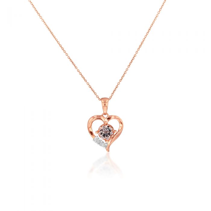 9ct Rose Gold Morganite & Diamond Heart Pendant Necklace with 44cm Chain - Elegant Jewelry Gift for Women, Perfect for Valentine's Day, Anniversary & Special Occasions