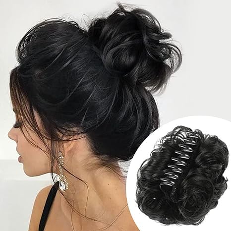 Messy Hair Bun Clip with Clutcher - Synthetic Hair Extension for Women (Black, Pack of 1) | Perfect for Updos, Ponytails & Everyday Hairstyles