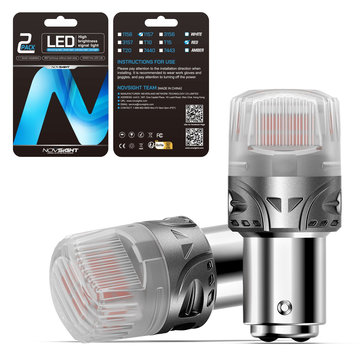 1157 BA15D LED Bulbs - 180° P215W Red Brake & Backup Lights - High Brightness for Rear Turn Signal, Tail Lights, and Reverse Lights - Perfect for Cars, Trucks, SUVs, and Motorcycles