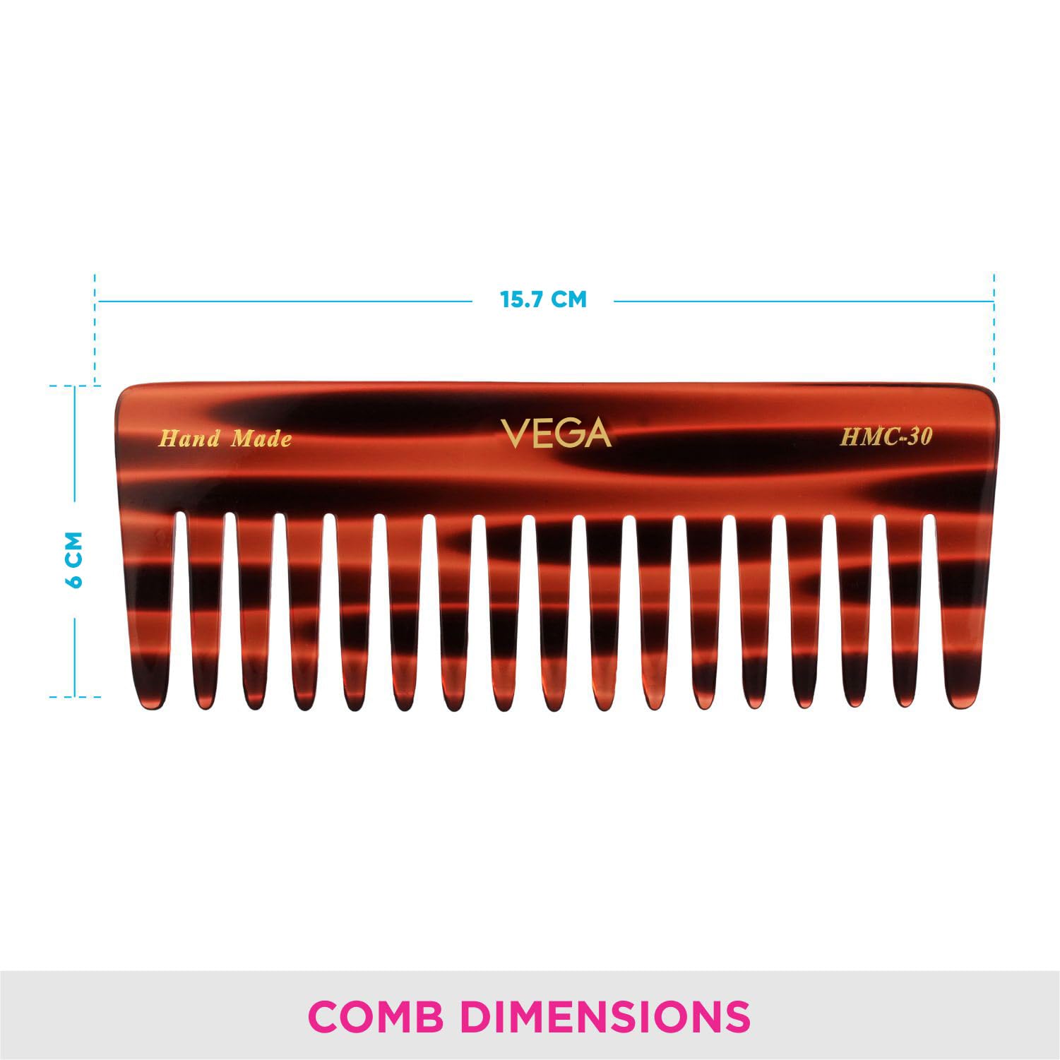 Vega Large Wide Tooth Shampoo Comb for Men & Women - Handmade Detangling Hair Comb (HMC-30) | India's No.1 Hair Comb Brand | Perfect for Wet Hair, Thick Hair & Styling