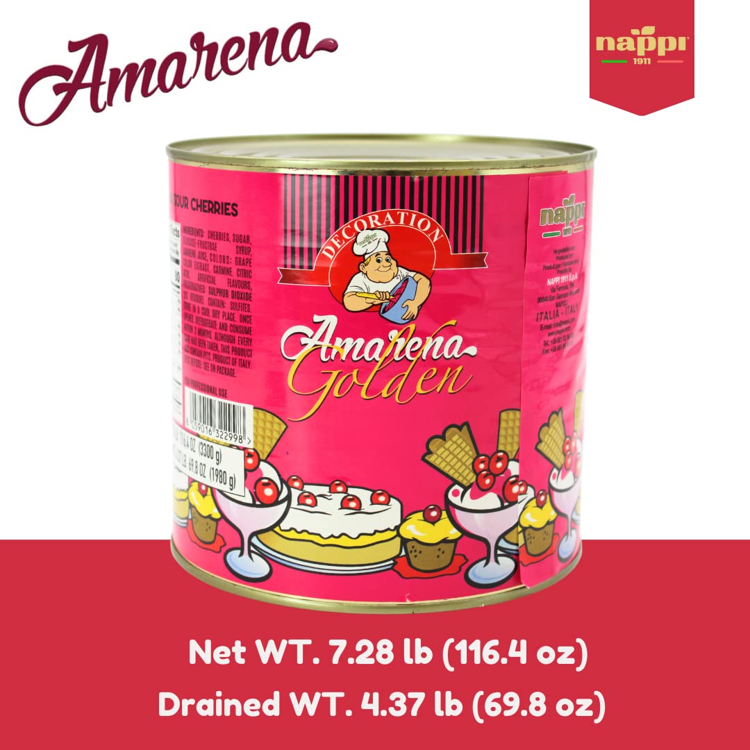 Premium Amarena Cherries in Syrup - 7.2 lb (3.3 kg) Can - Award-Winning Italian Cocktail Cherries for Bars, Restaurants & Desserts - Perfect for Old Fashioned, Manhattans & Ice Cream Toppings - Nappi 1911 Foodservice Grade