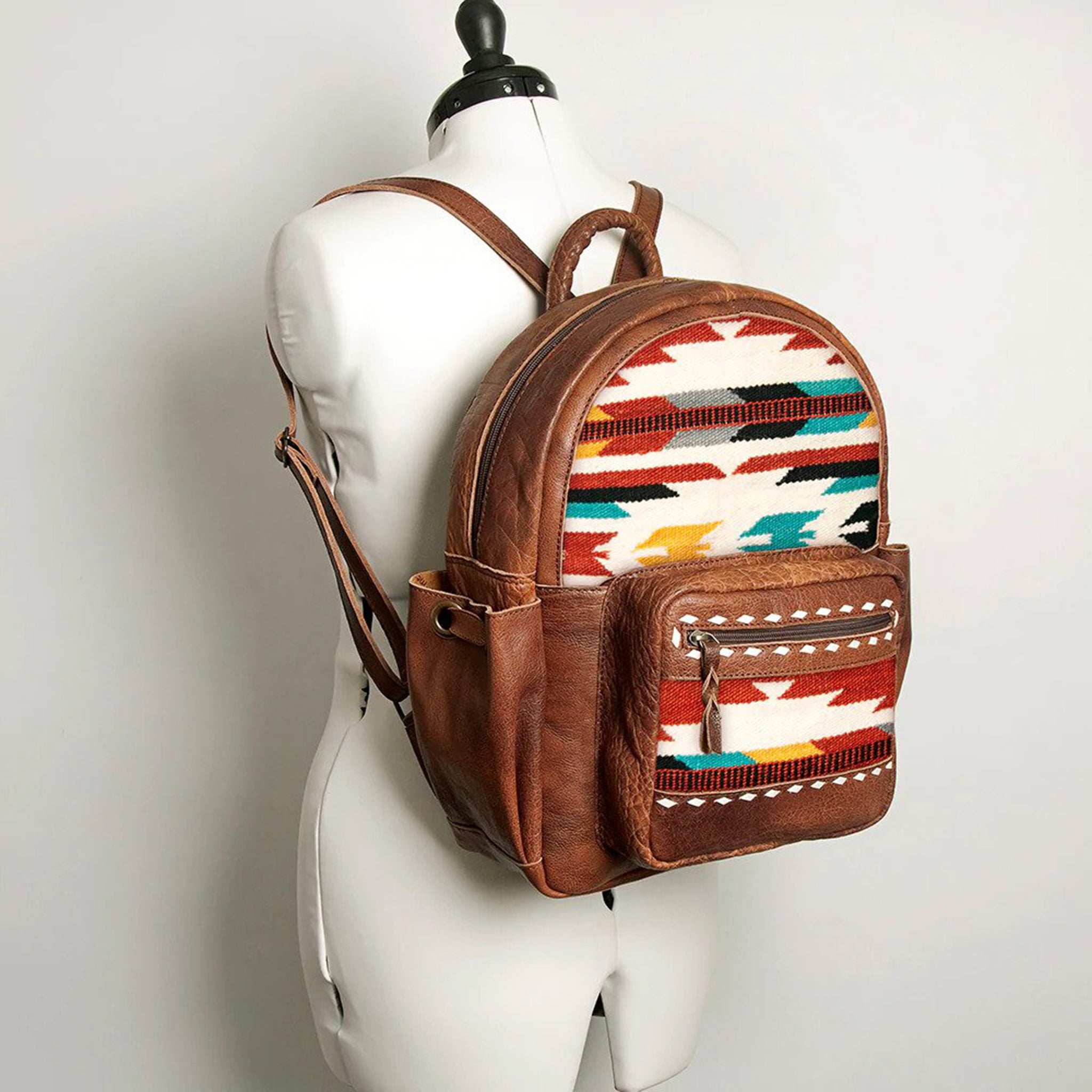 American Darling Genuine Leather Aztec Print Blanket Backpack - Stylish & Durable for Travel, Camping, and Outdoor Adventures