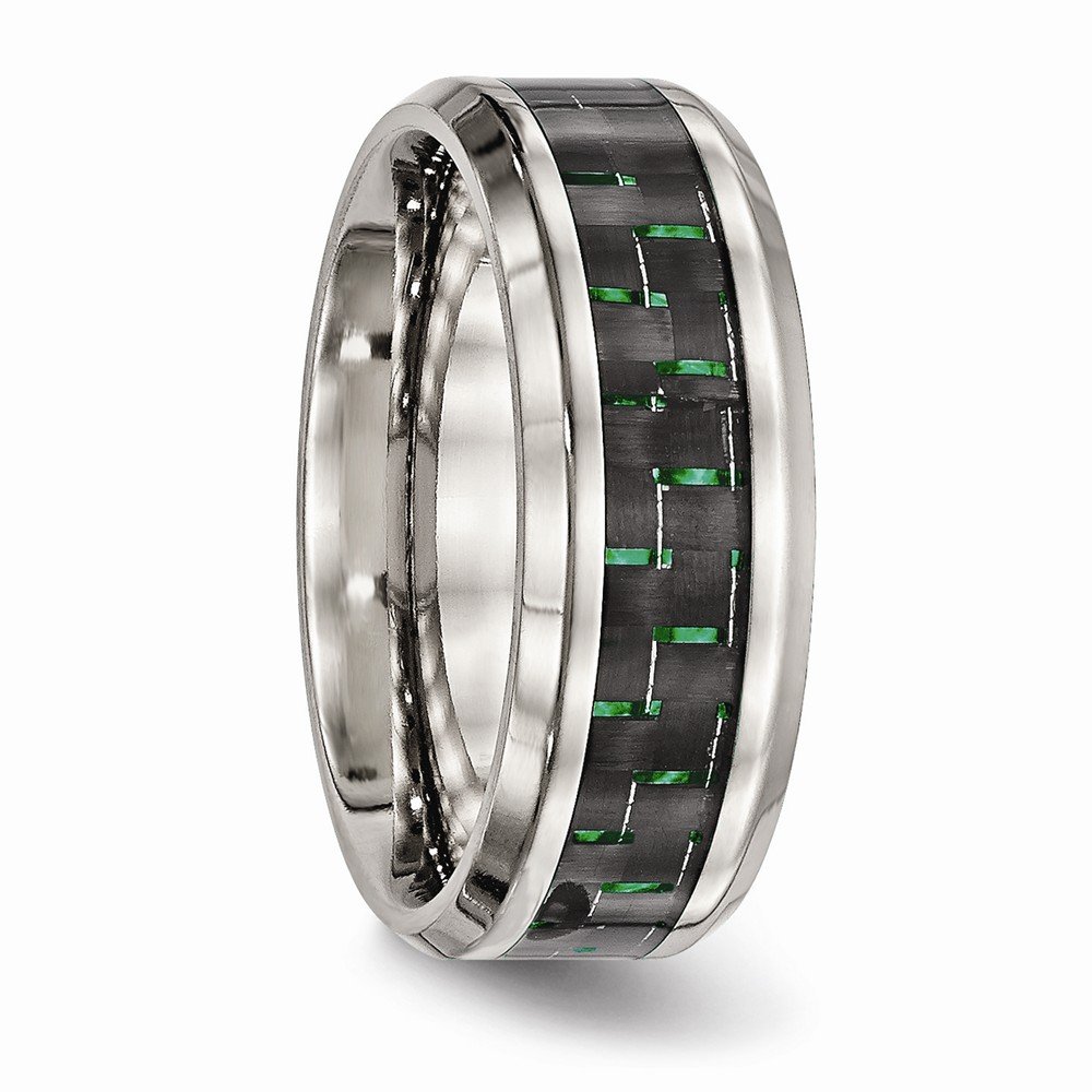 Jewels By Lux Stainless Steel Polished Black Green Carbon Fiber Inlay Ring for Men - Elegant Wedding Band, Anniversary Gift, Fashion Jewelry for Everyday Wear