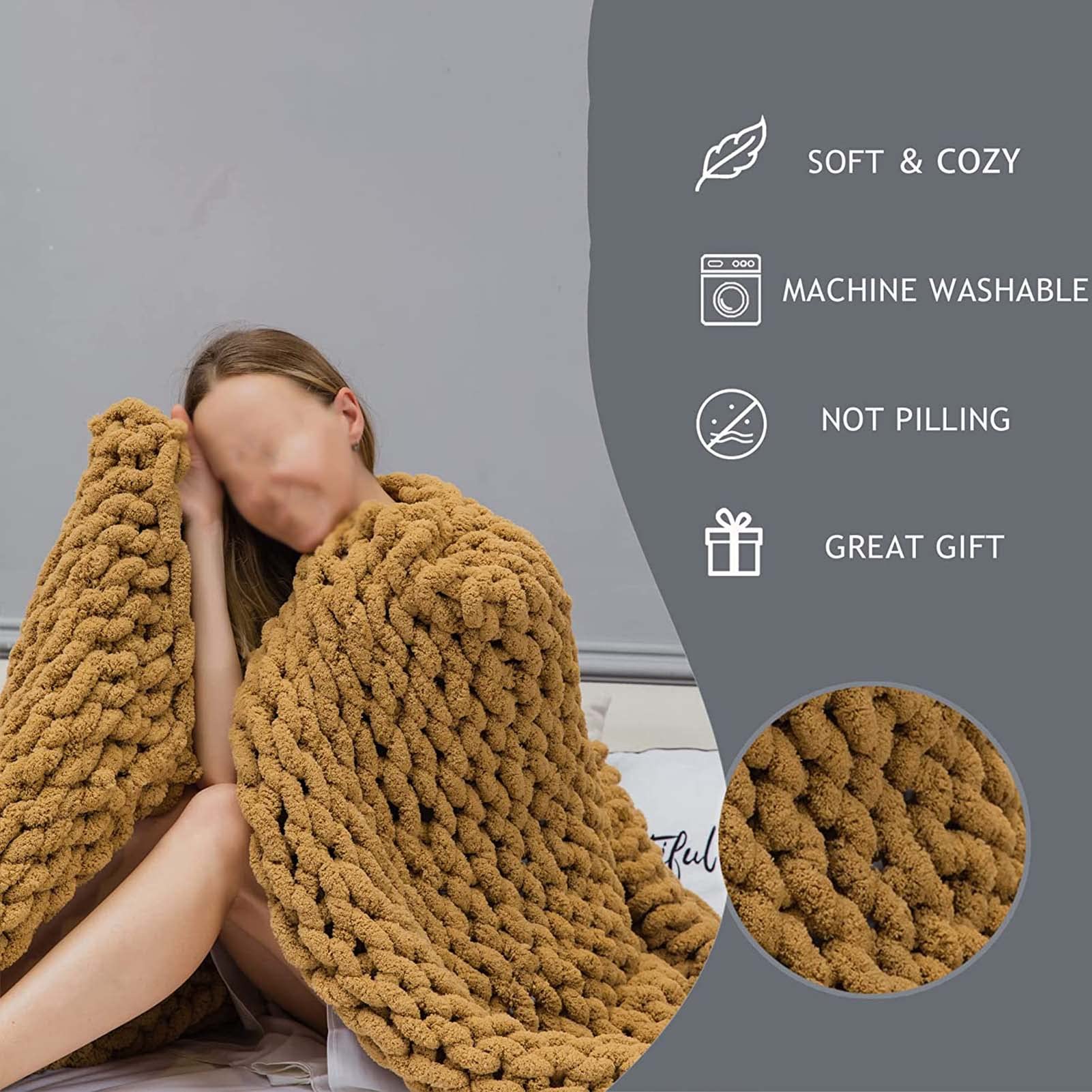 Chunky Knit Blanket 59x79 Inches - Ultra Soft Oversized Throw Blanket for Bed, Couch & Sofa (150x200cm) - Perfect for Cozy Nights, Living Room Lounging & Home Decor