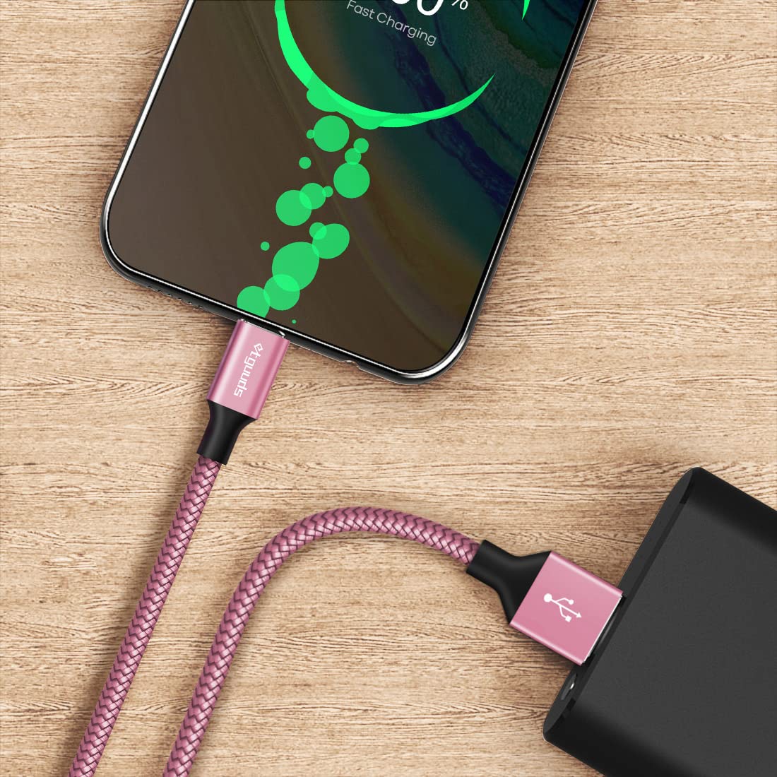2-Pack Pink Braided USB to USB-C Fast Charging Cable [3A, 2M] - Compatible with iPhone 15 Pro, Samsung Galaxy S23/S22/S21/S20/S10/A15/A50/A55, Xiaomi, LG - Perfect for Home, Office & Travel Charging