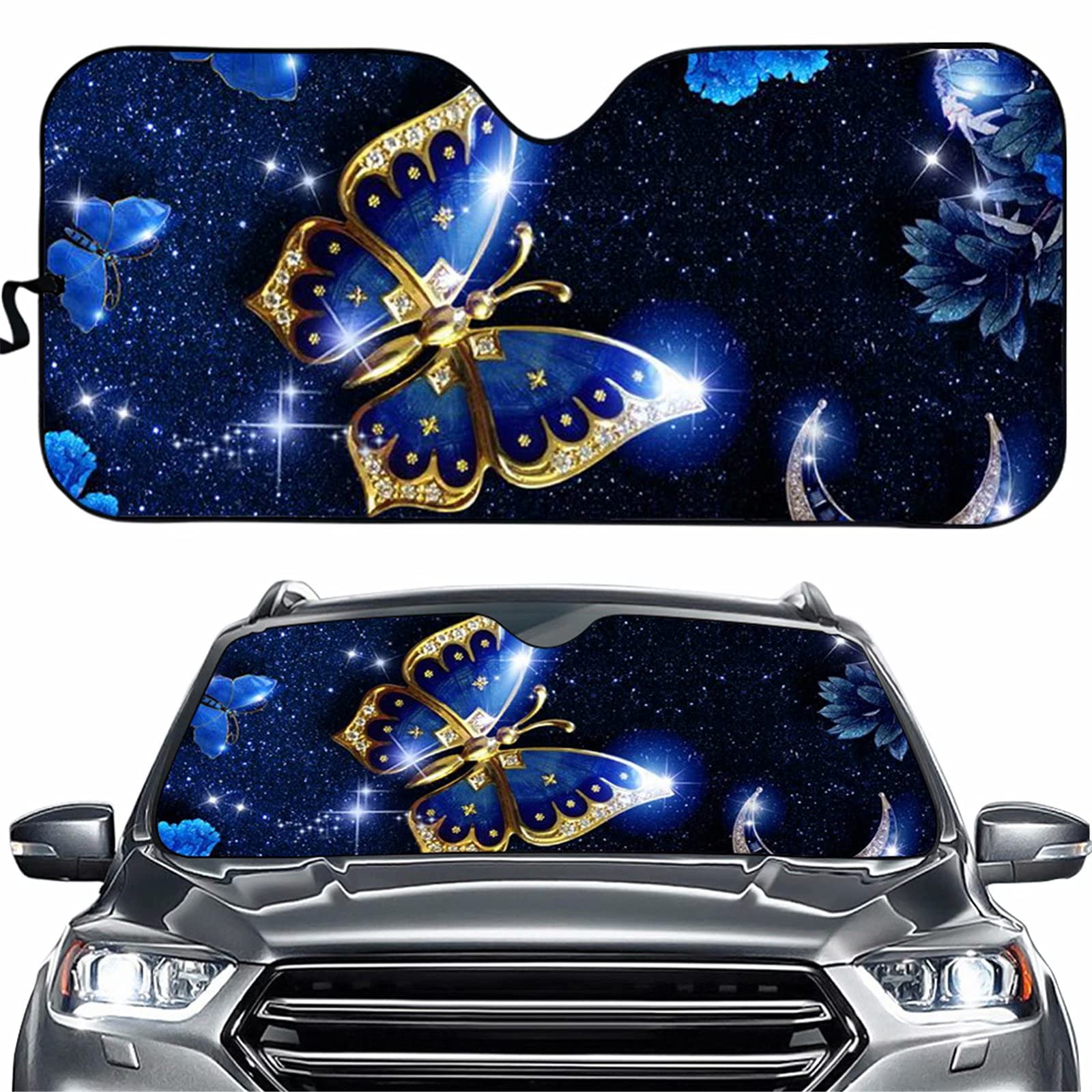 Forchrinse Blue Butterfly Car Windshield Sun Shade - Accordion Fold UV Protection Sun Visor for Women | Perfect for Summer Driving, Parking & Sun Protection