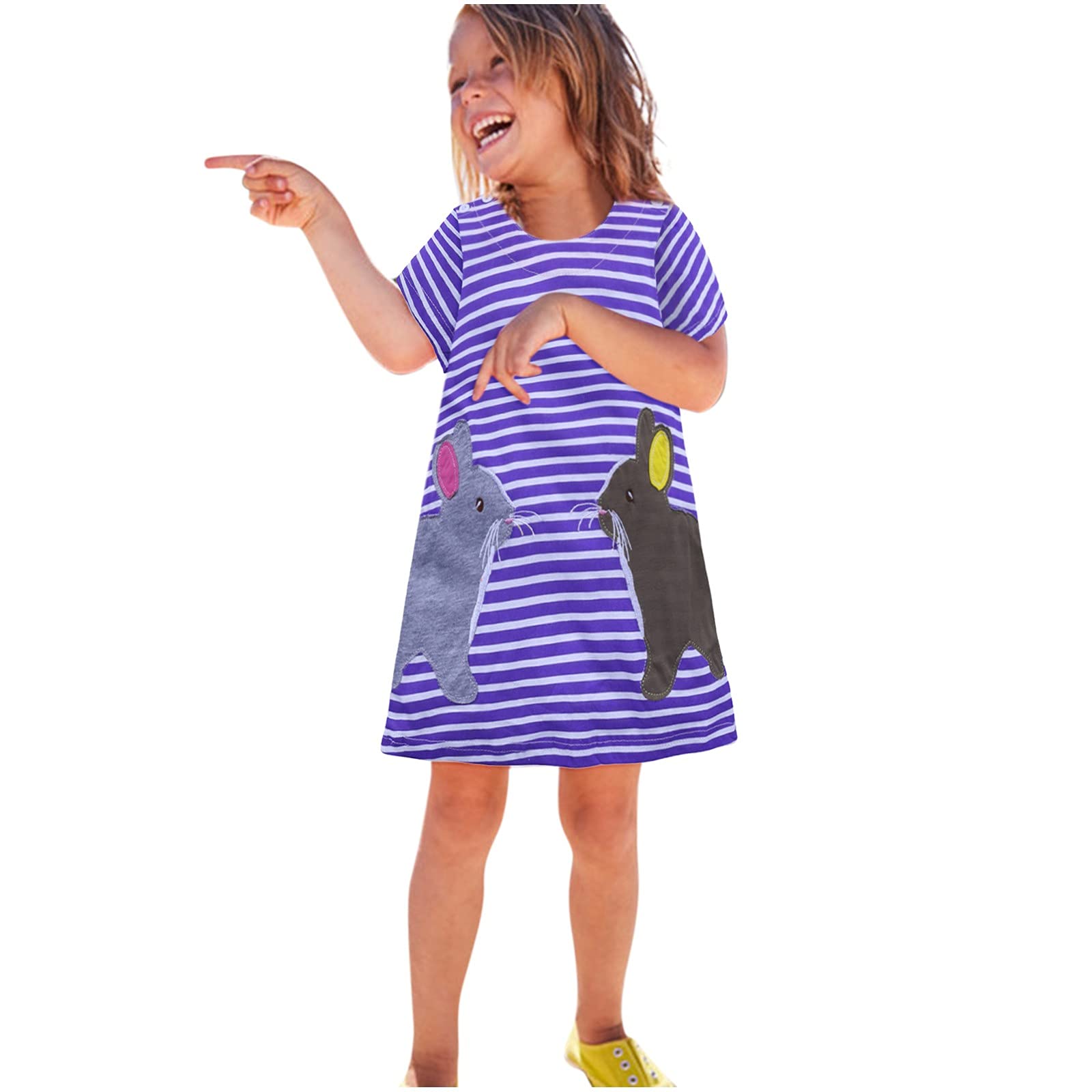 Easter Bunny Dress for Baby Girls - Striped Rabbit Short Sleeve T-Shirt Dress Holiday Outfit 1-7 Years | Perfect for Easter Celebrations, Spring Photoshoots & Playdates