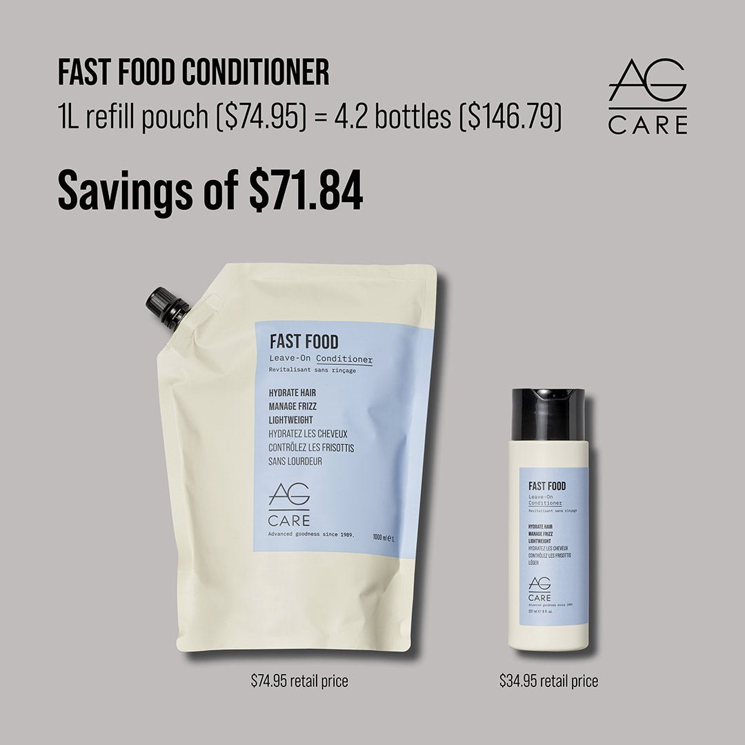 AG Care Fast Food Leave-In Conditioner 1L - Hydrating Hair Treatment for Dry & Damaged Hair - Perfect for Daily Use at Home, Salon, or Travel