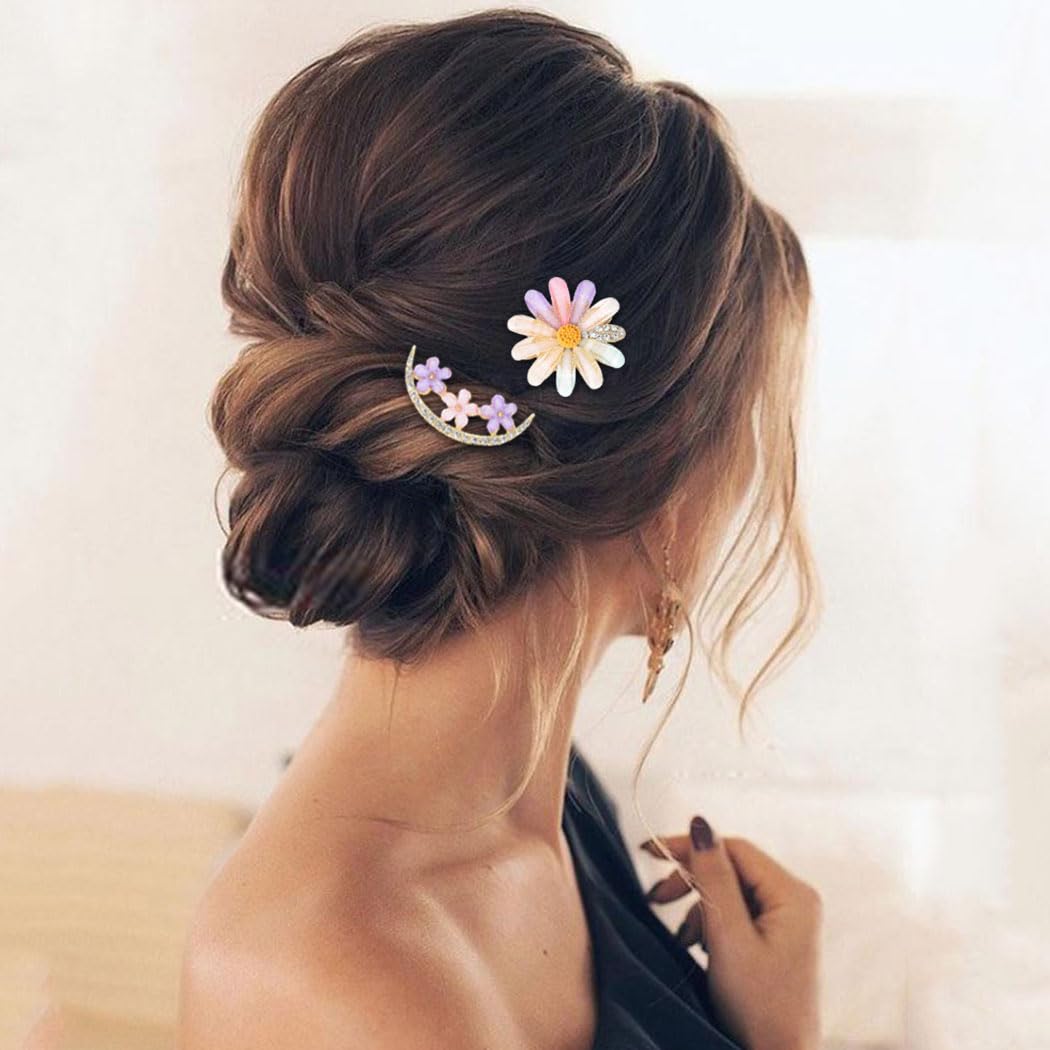 Bartosi Crystal Hair Clips for Women - Elegant Rhinestone Flower Hairpins for Brides, Weddings & Special Occasions - Pack of 2 Fashionable Hair Barrettes - Perfect Hair Accessories for Girls & Women for Parties, Proms and Everyday Wear