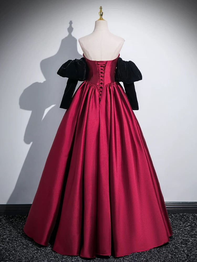 Elegant A-Line Satin Dark Red Long Prom Dress | Formal Evening Gown for Homecoming, Ball & Special Occasions