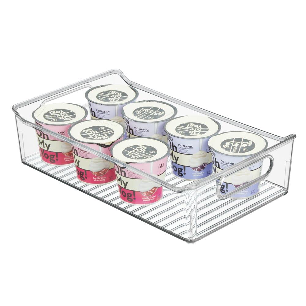 mDesign Small Plastic Kitchen Storage Container Bins with Handles - Clear Organizer for Pantry, Cabinet, Refrigerator & Freezer - Perfect for Fruits, Yogurt, Squeeze Pouches & Snacks - Space-Saving Kitchen Organization Solution for Home & Office Use