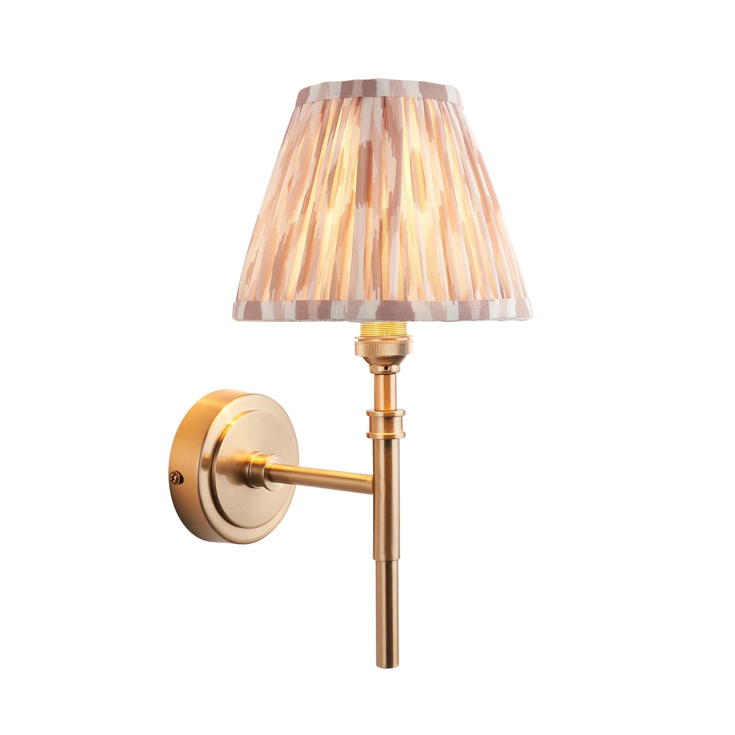 Chester Brass Wall Light with Neutral Ikat 16cm Shade - Elegant Sconce for Bedroom, Hallway & Living Room Lighting
