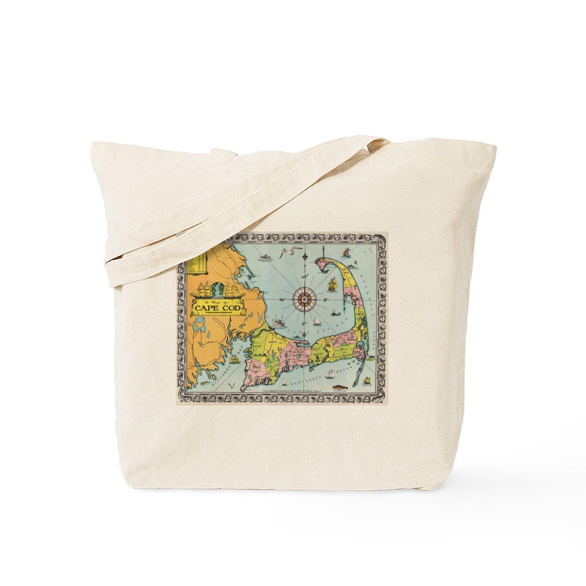 Vintage Cape Cod Map Tote Bag - Natural Canvas Reusable Shopping Bag for Beach, Grocery & Travel | Eco-Friendly Carryall