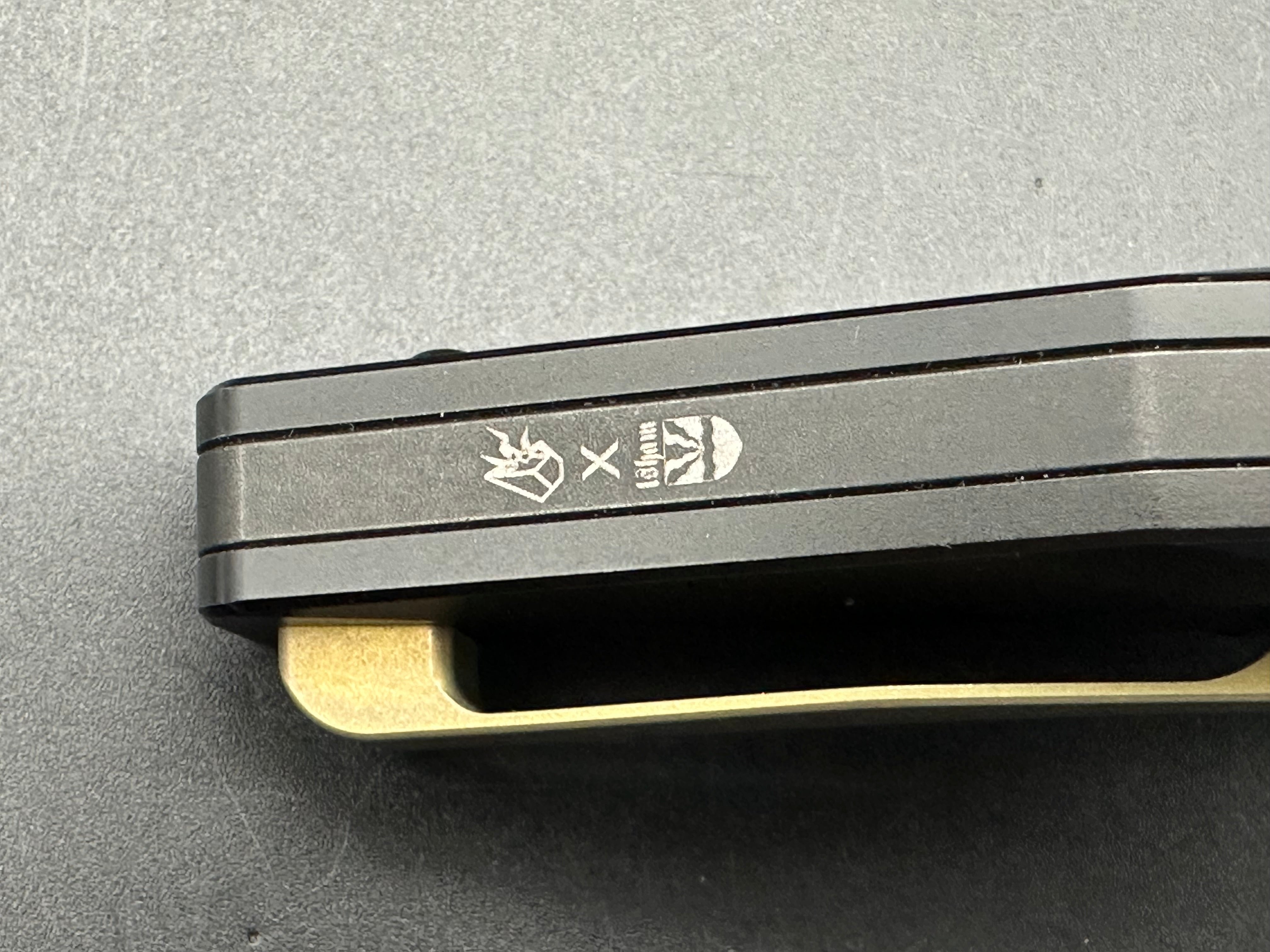 Arcane Design Plexus Black DLC Titanium Frame Knife with Gold Titanium Bolster Inlays - Modified Tanto Blade in M390 Steel - EDC, Outdoor, Tactical, and Collection Use