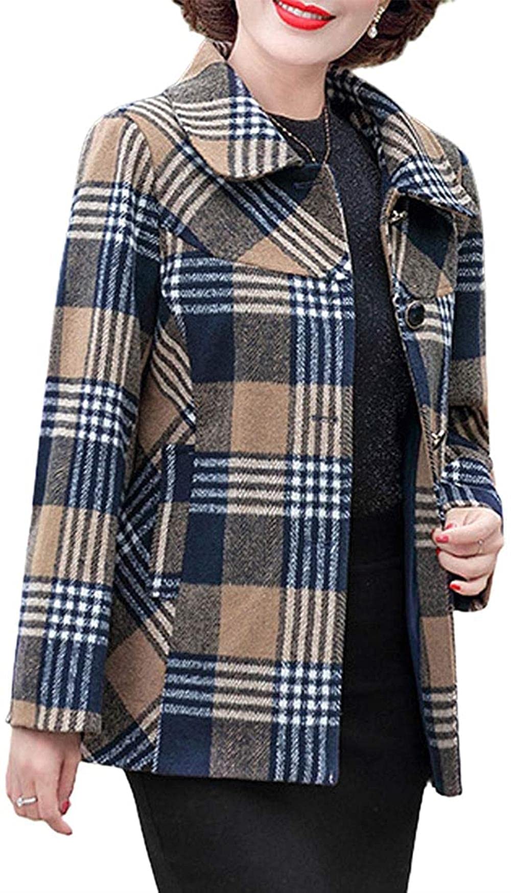 Vintage Plaid Jacket for Women - Peter Pan Collar Single Breasted Short Coat | Retro Fashion Outerwear for Fall & Winter, Casual Office Wear & Date Night Outfits