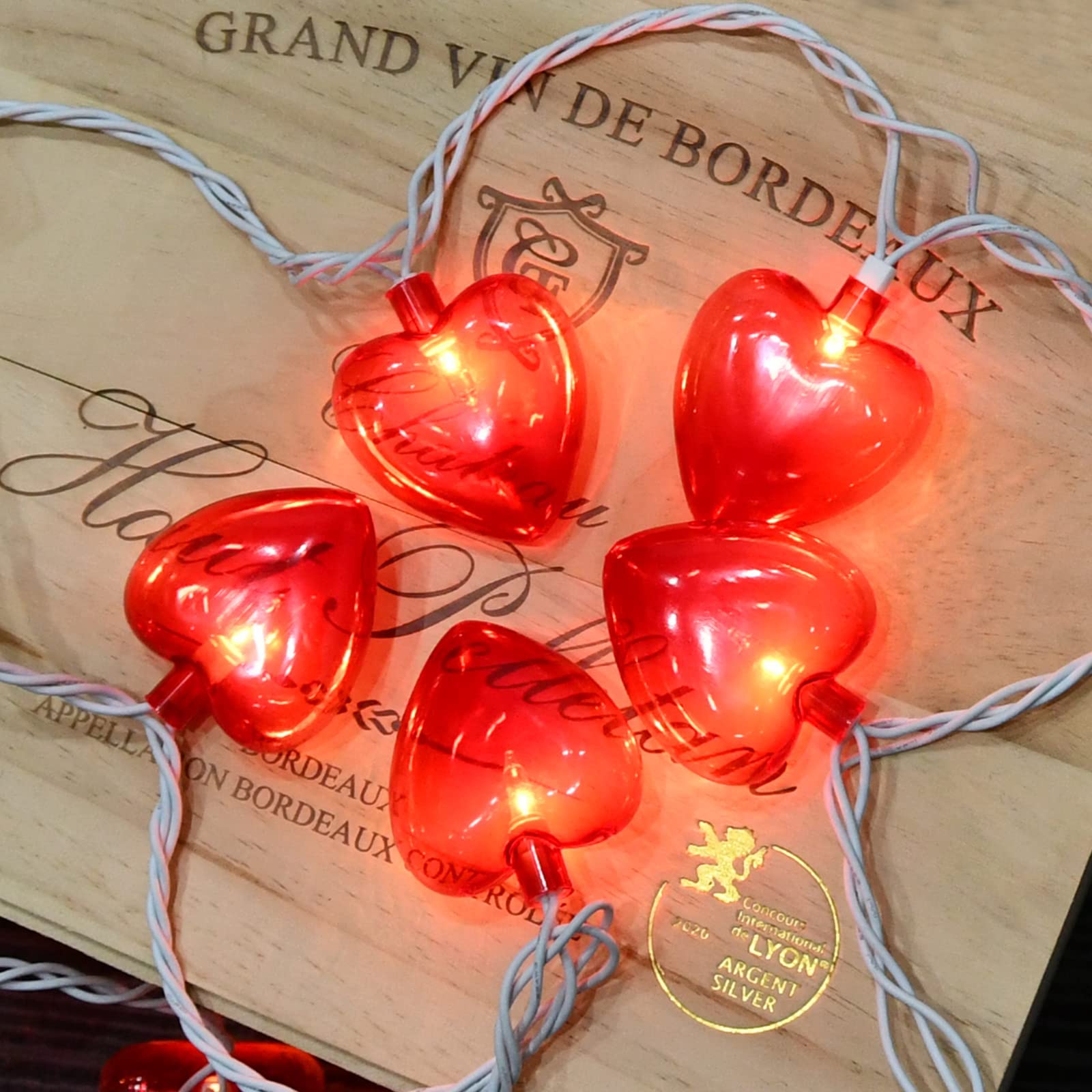 8.5Ft Heart String Lights with 10 Red 3D Hearts - Romantic Plug-in Fairy Lights for Valentine's Day, Bedroom, Wedding, Anniversary - Indoor & Outdoor Decoration - Perfect for Romantic Dinners, Garden Parties and Home Decor